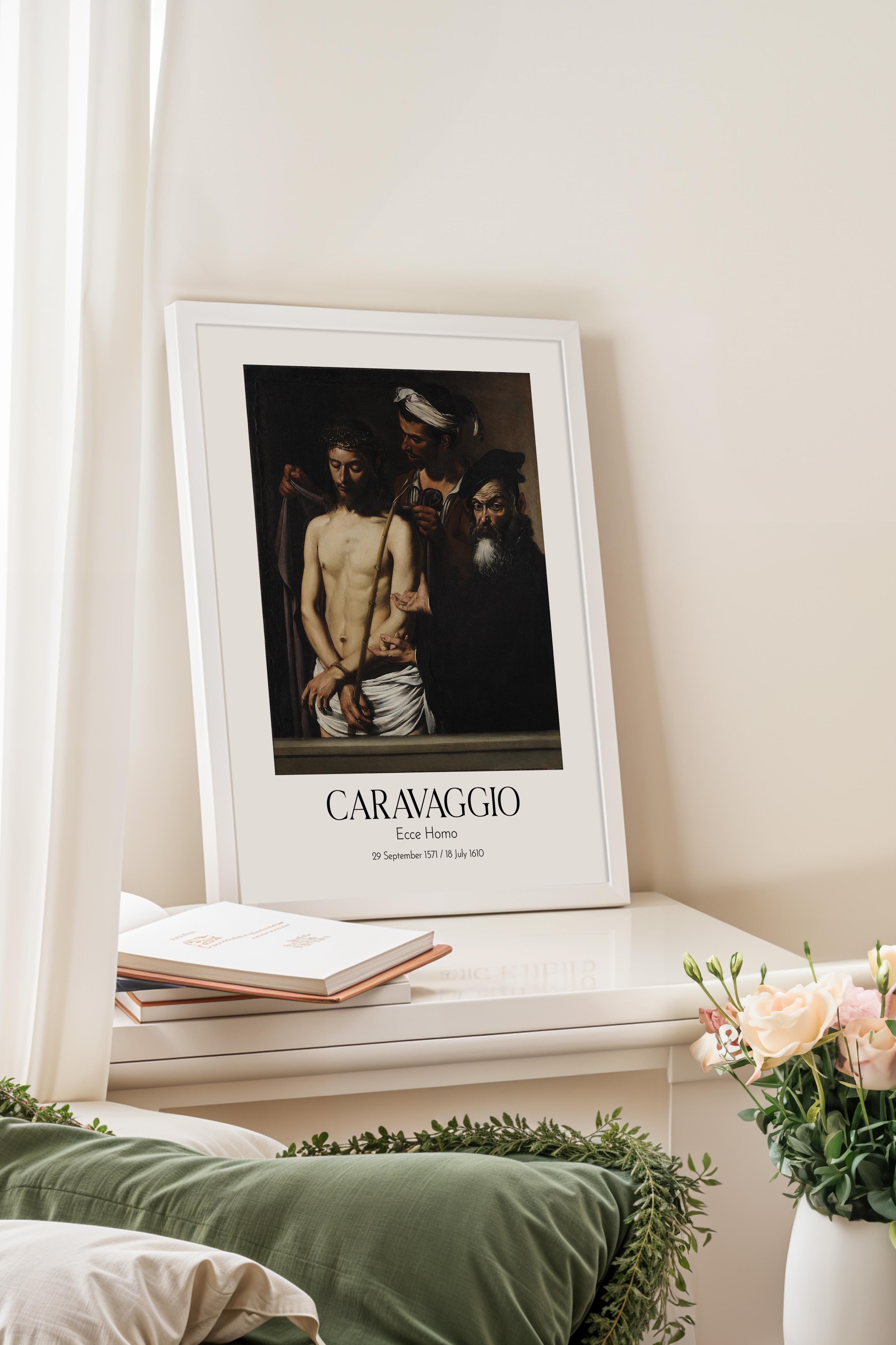 Caravaggio - Ecce Homo, Beyaz Çerçeveli Tablo, Sanat Serisi NO:111633