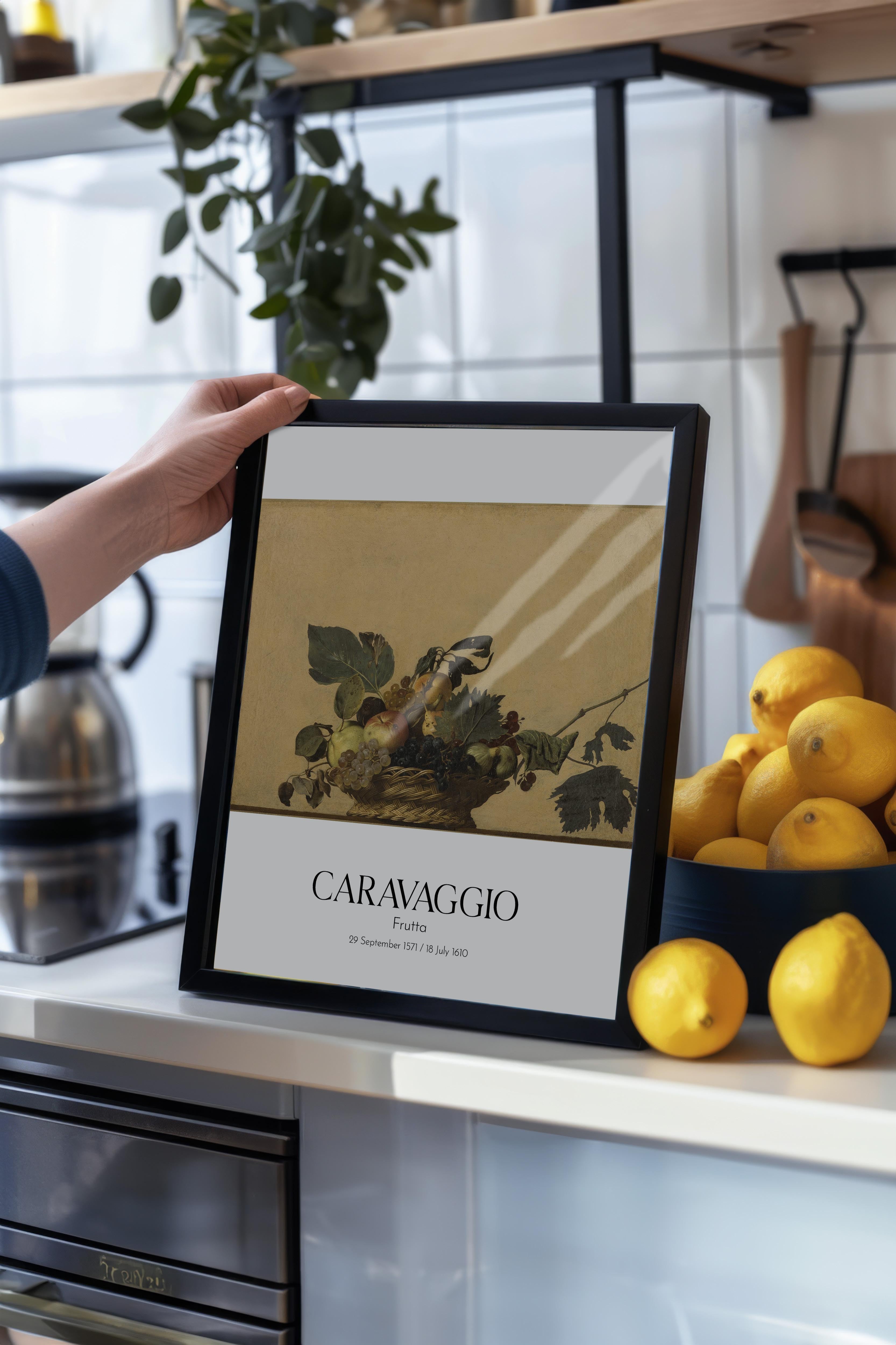 Caravaggio - Frutta, Siyah Çerçeveli Tablo, Sanat Serisi NO:111634