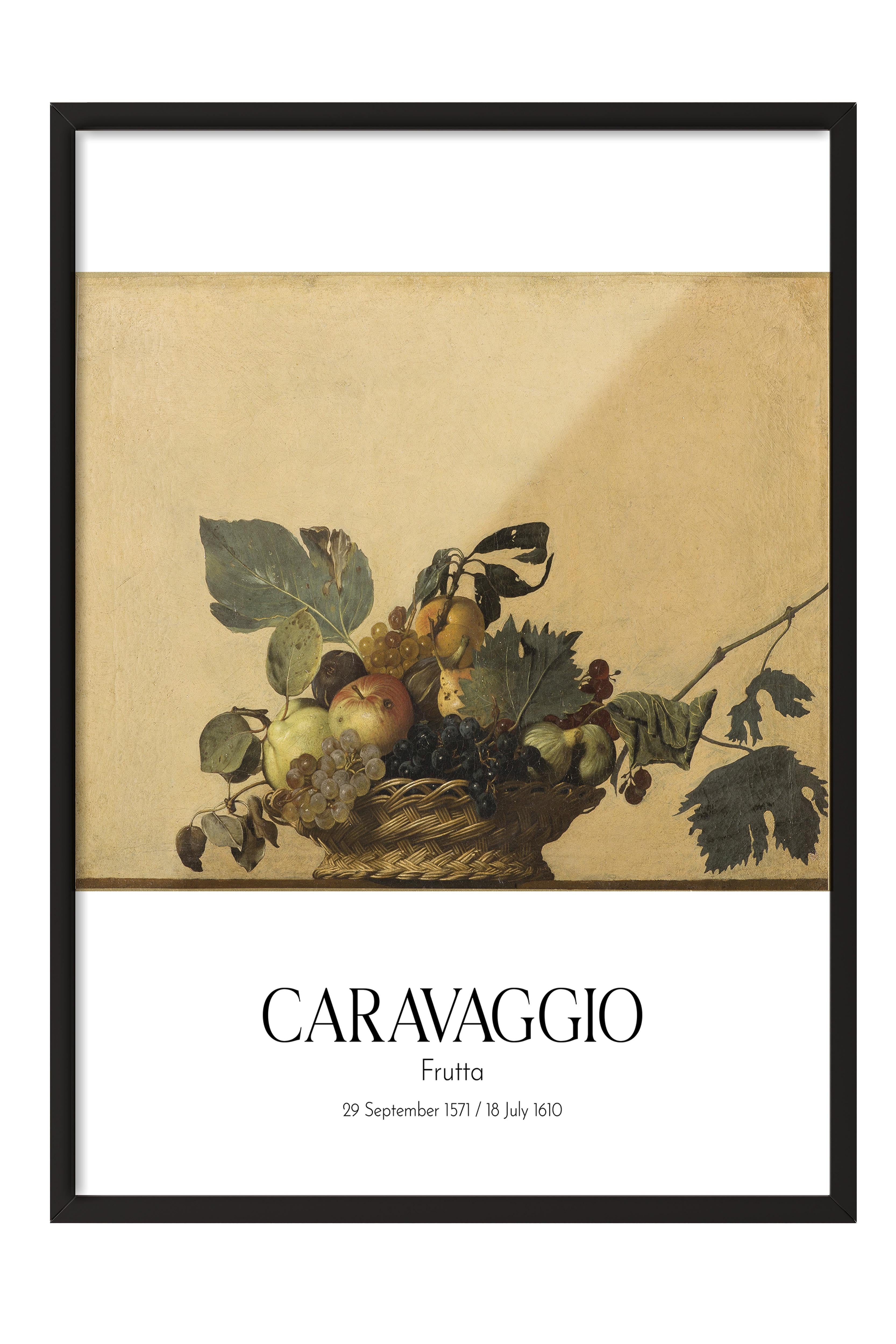 Caravaggio - Frutta, Siyah Çerçeveli Tablo, Sanat Serisi NO:111634