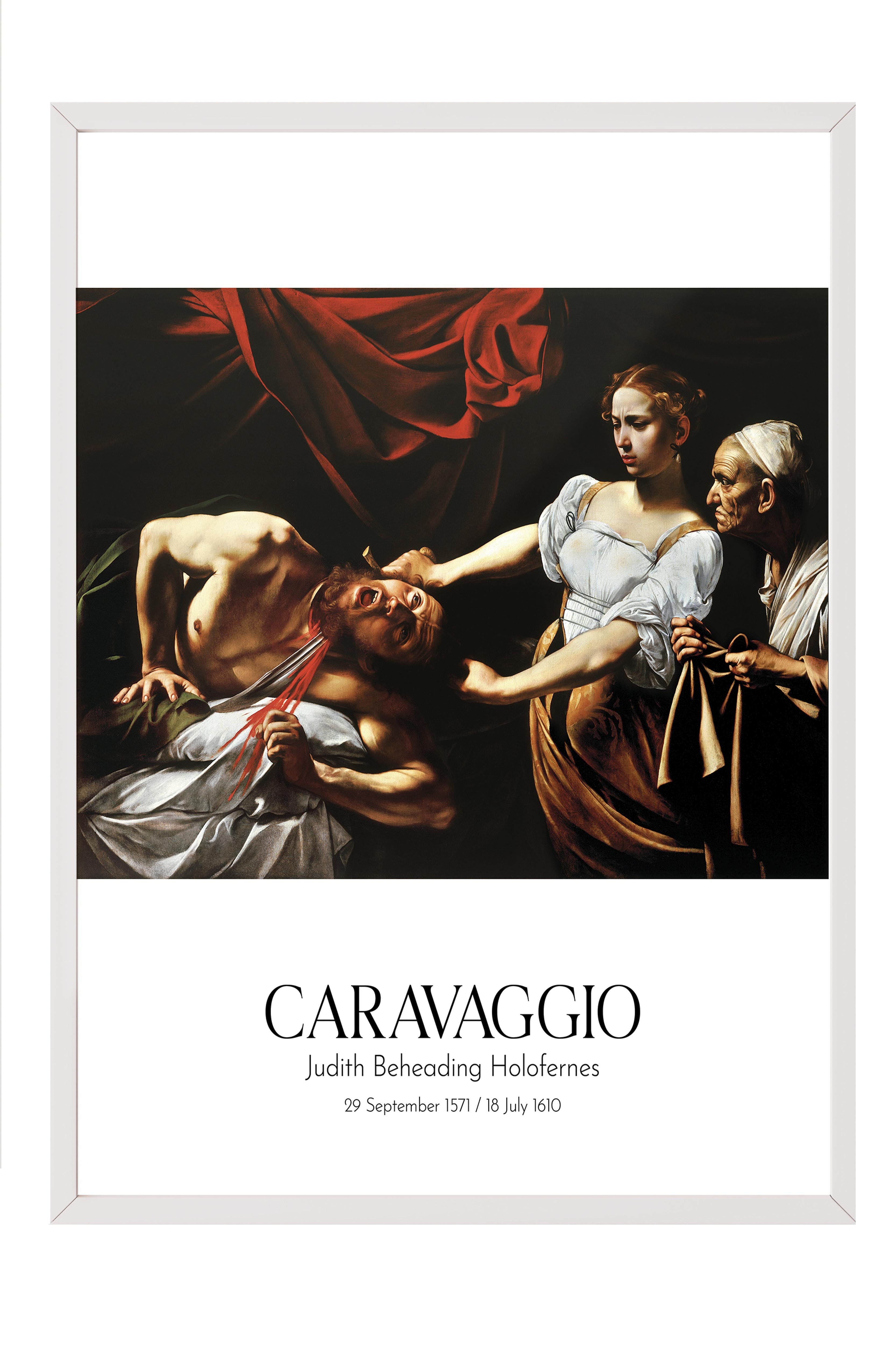 Caravaggio - Judith Beheading Holofernes, Beyaz Çerçeveli Tablo, Sanat Serisi NO:111635