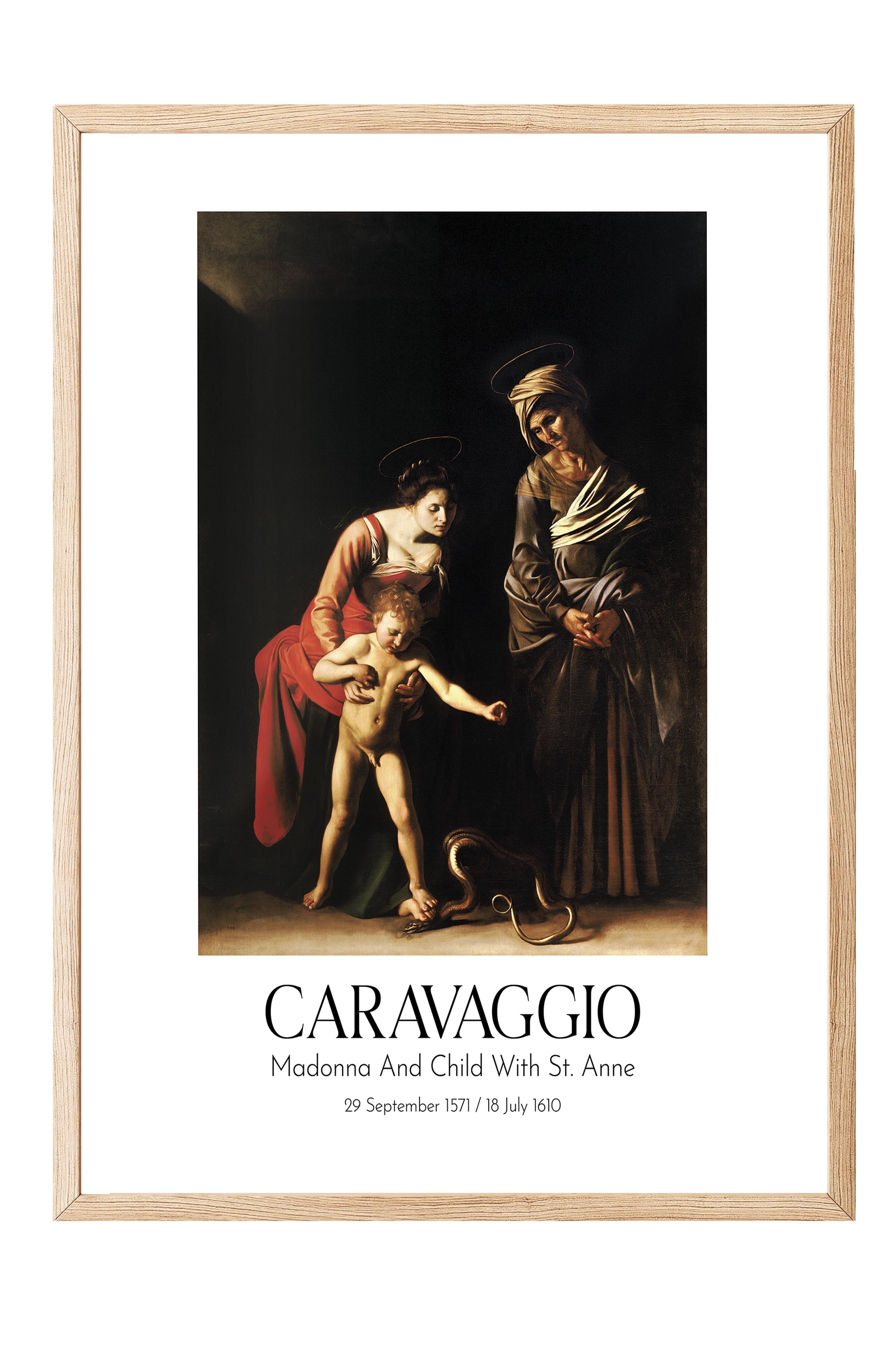 Caravaggio - Madonna And Child With St. Anne, Ahşap Çerçeveli Tablo, Sanat Serisi NO:111637