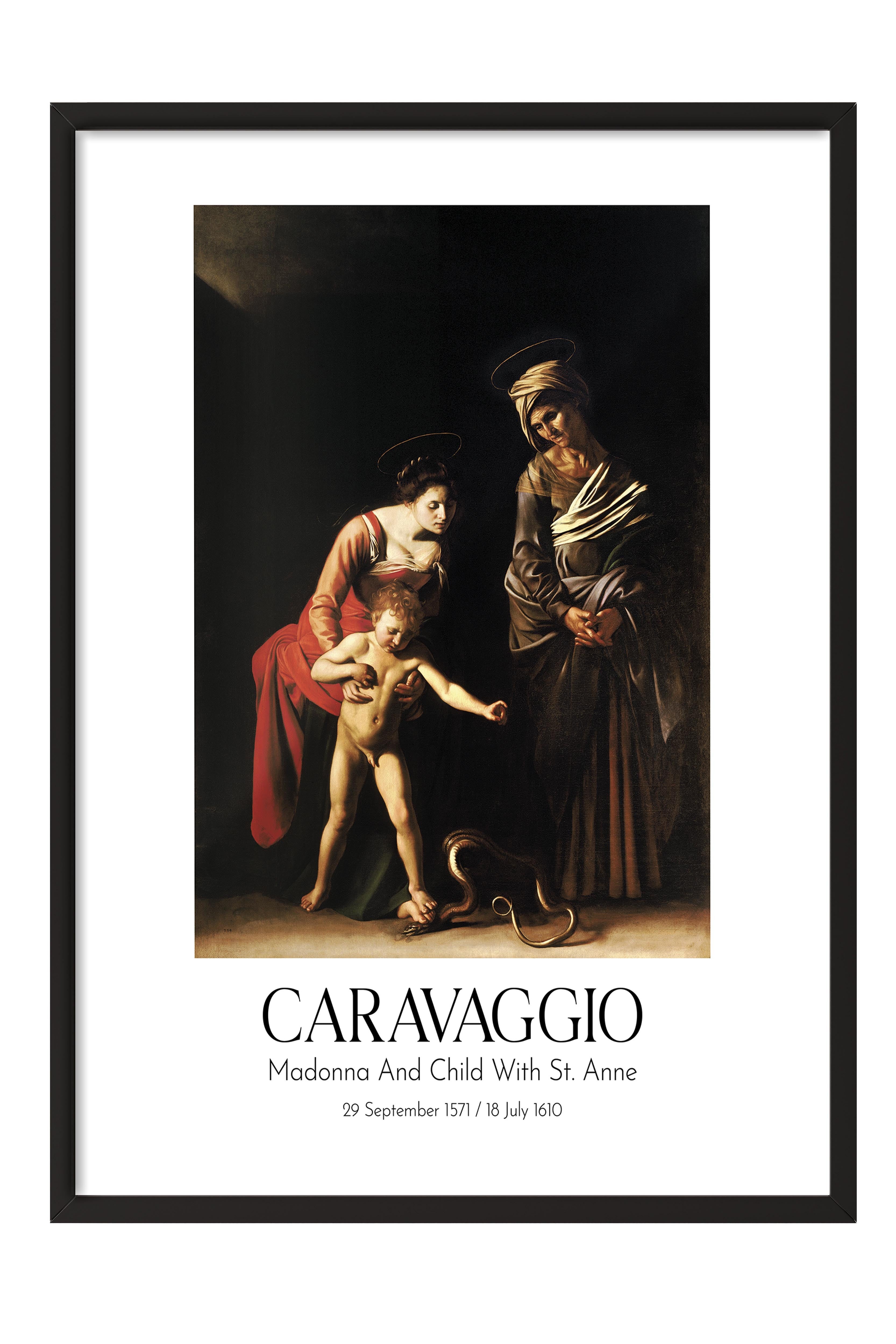 Caravaggio - Madonna And Child With St. Anne, Siyah Çerçeveli Tablo, Sanat Serisi NO:111637