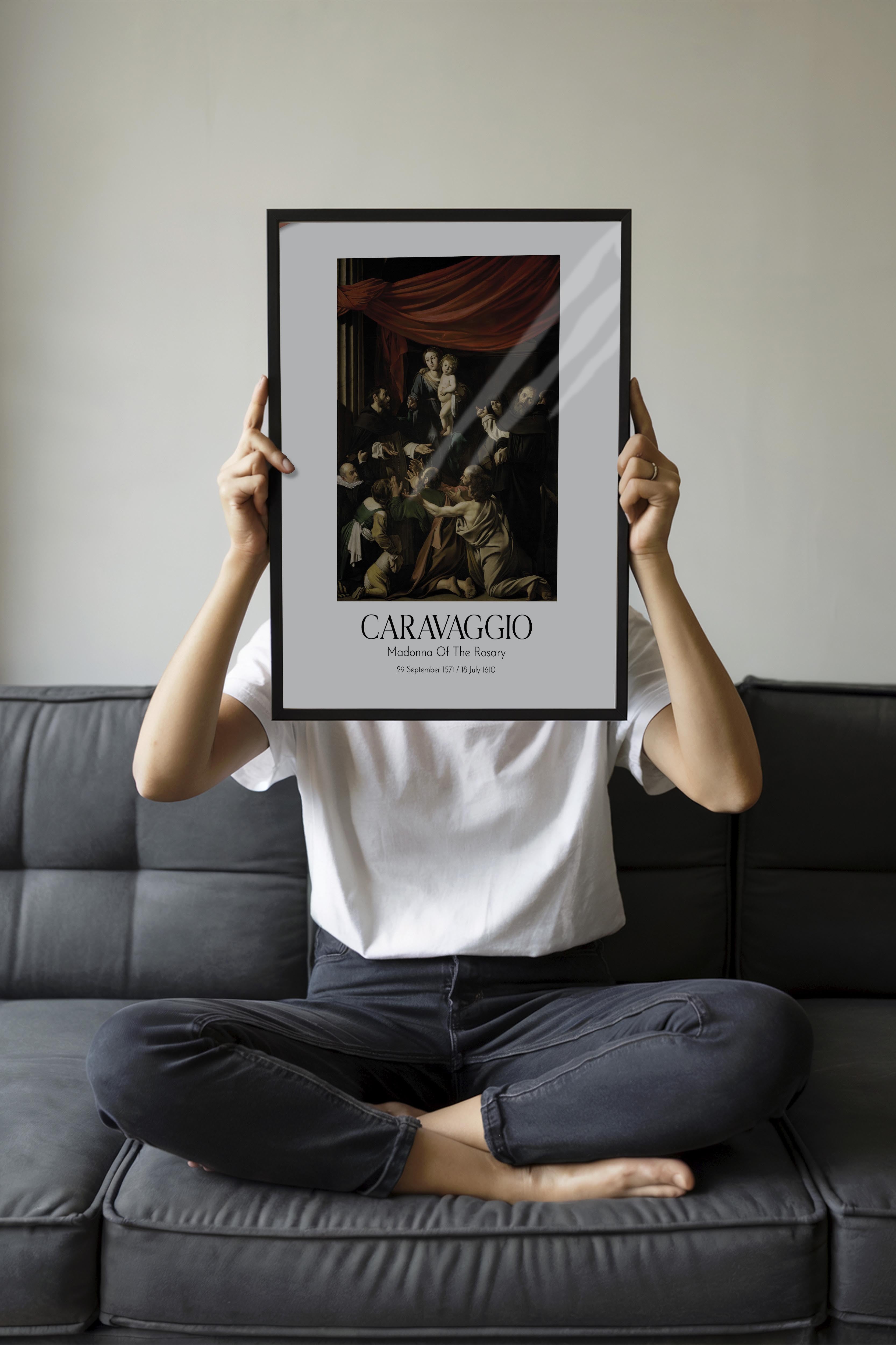 Caravaggio - Madonna Of The Rosary, Siyah Çerçeveli Tablo, Sanat Serisi NO:111638
