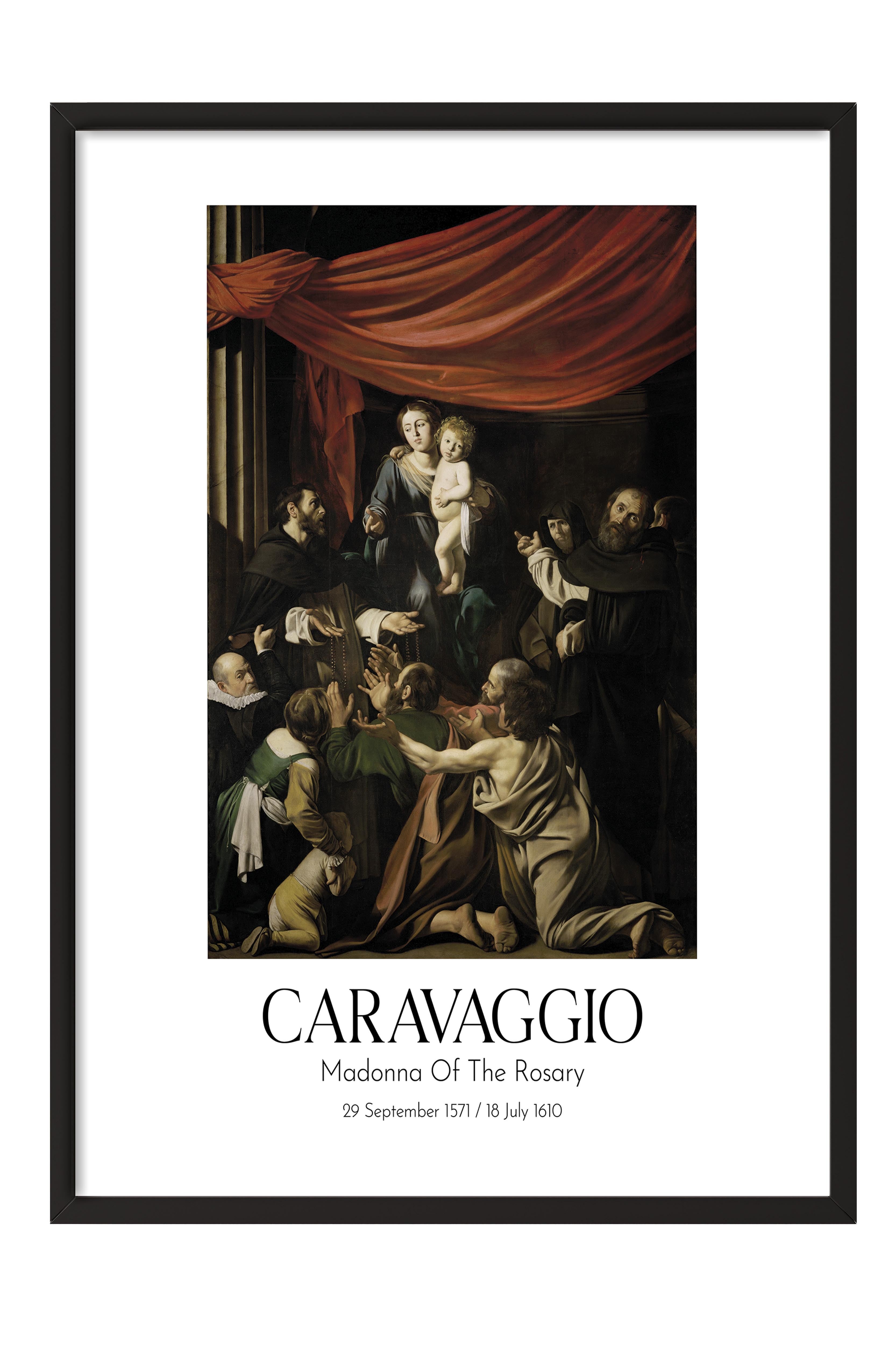 Caravaggio - Madonna Of The Rosary, Siyah Çerçeveli Tablo, Sanat Serisi NO:111638