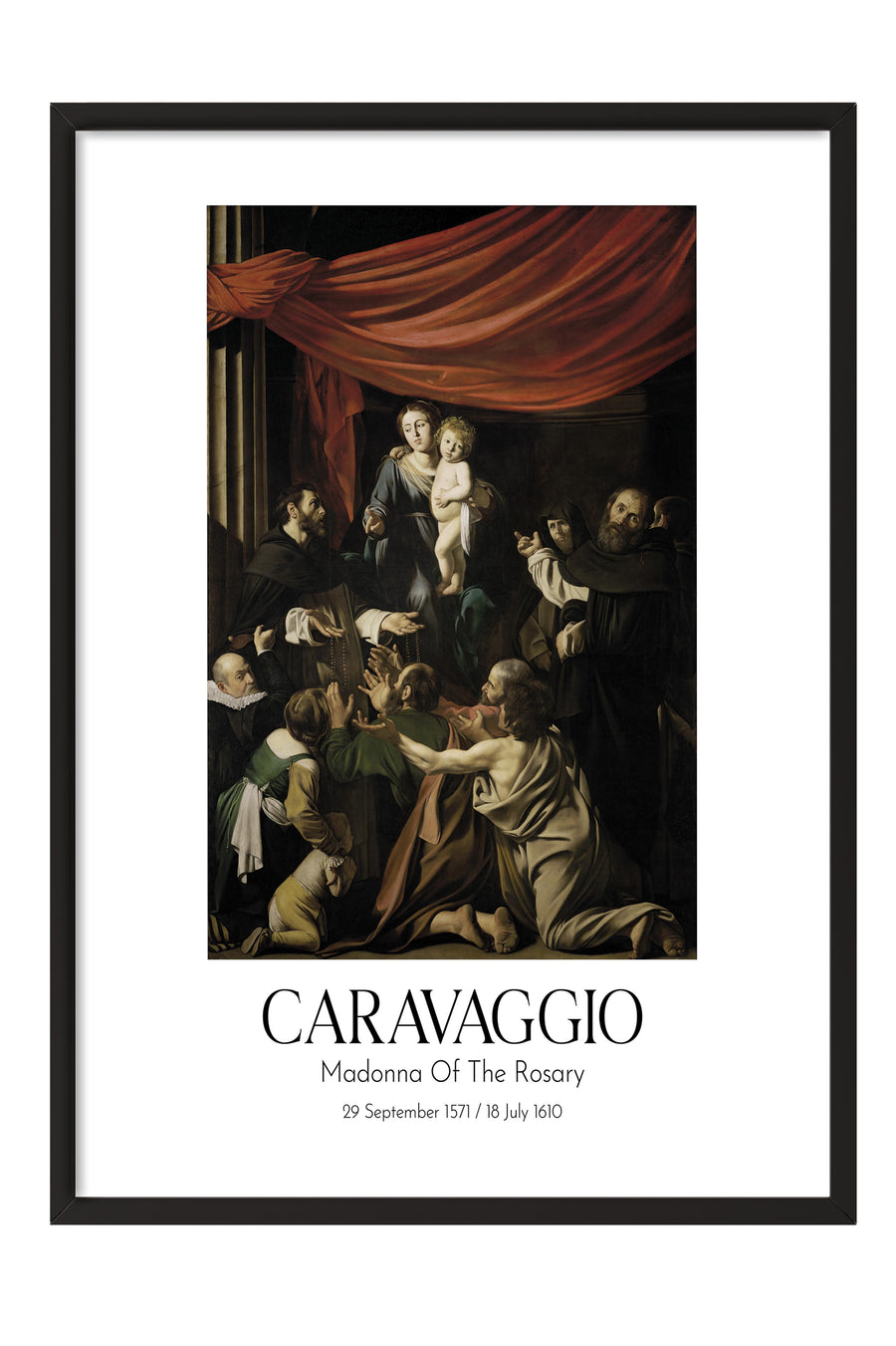 Caravaggio - Madonna Of The Rosary, Siyah Çerçeveli Tablo, Sanat Serisi NO:111638