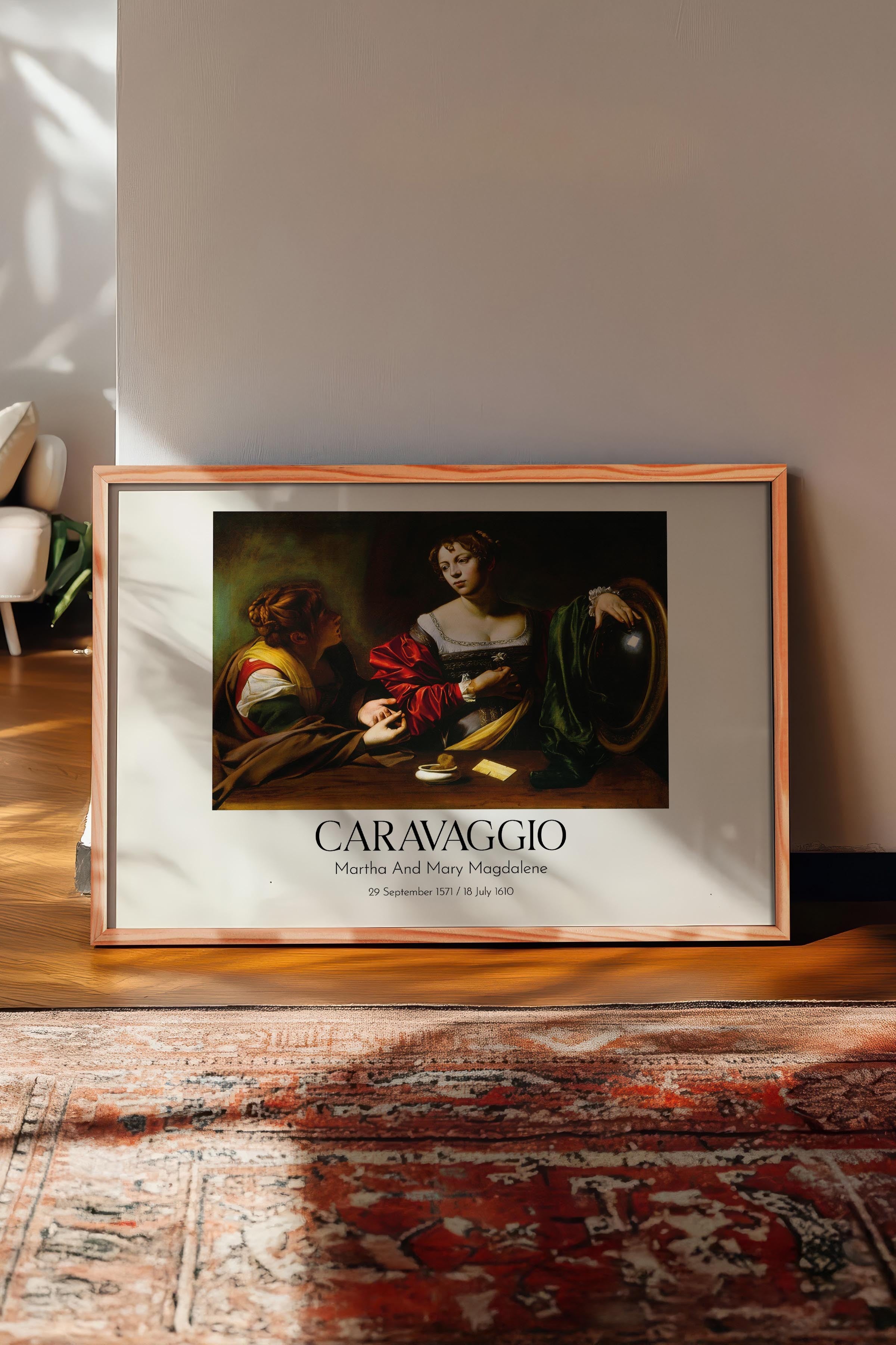 Caravaggio - Martha And Mary Magdalene, Ahşap Çerçeveli Tablo, Sanat Serisi NO:111657