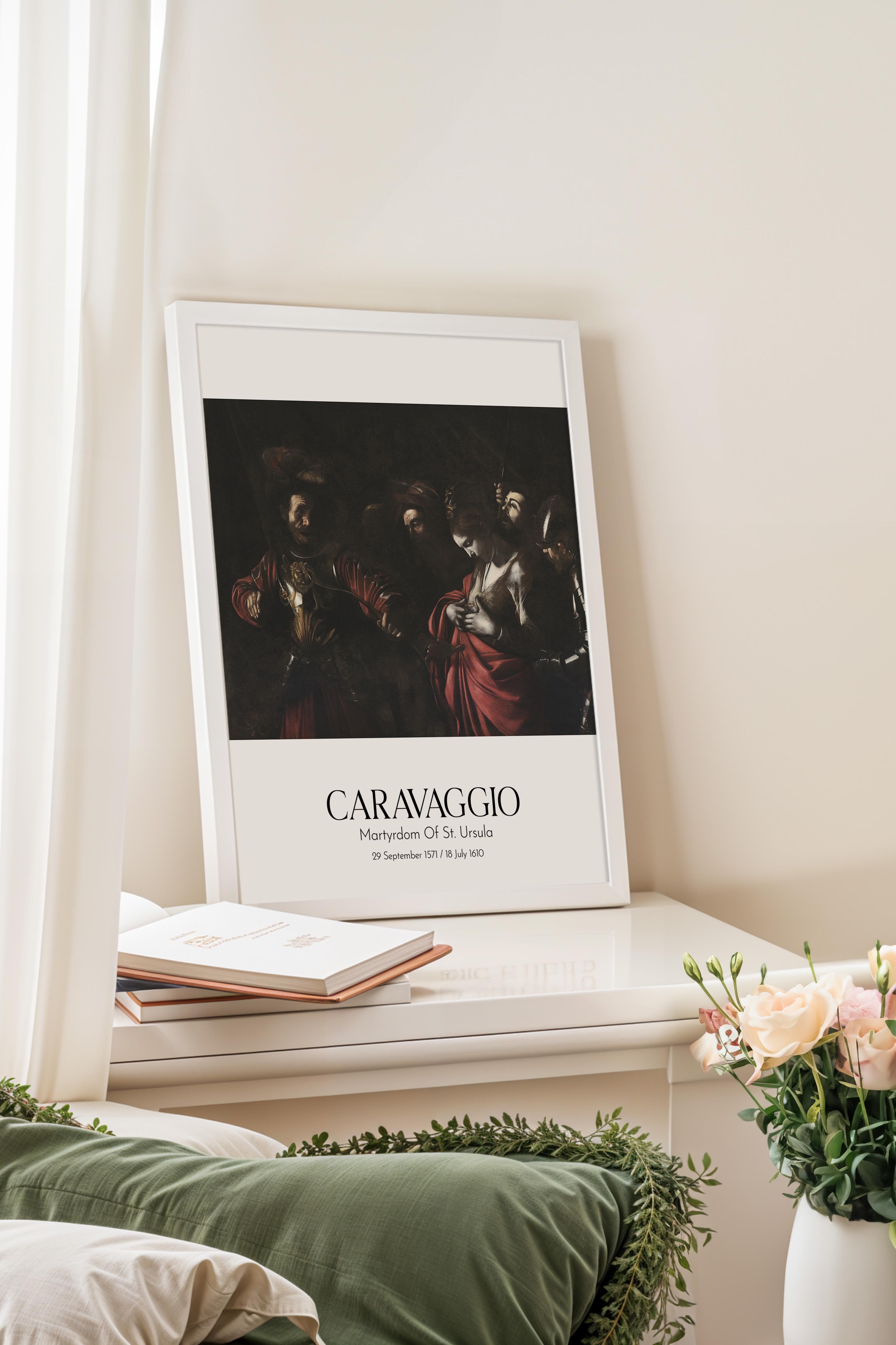 Caravaggio - Martyrdom Of St. Ursula, Beyaz Çerçeveli Tablo, Sanat Serisi NO:111640