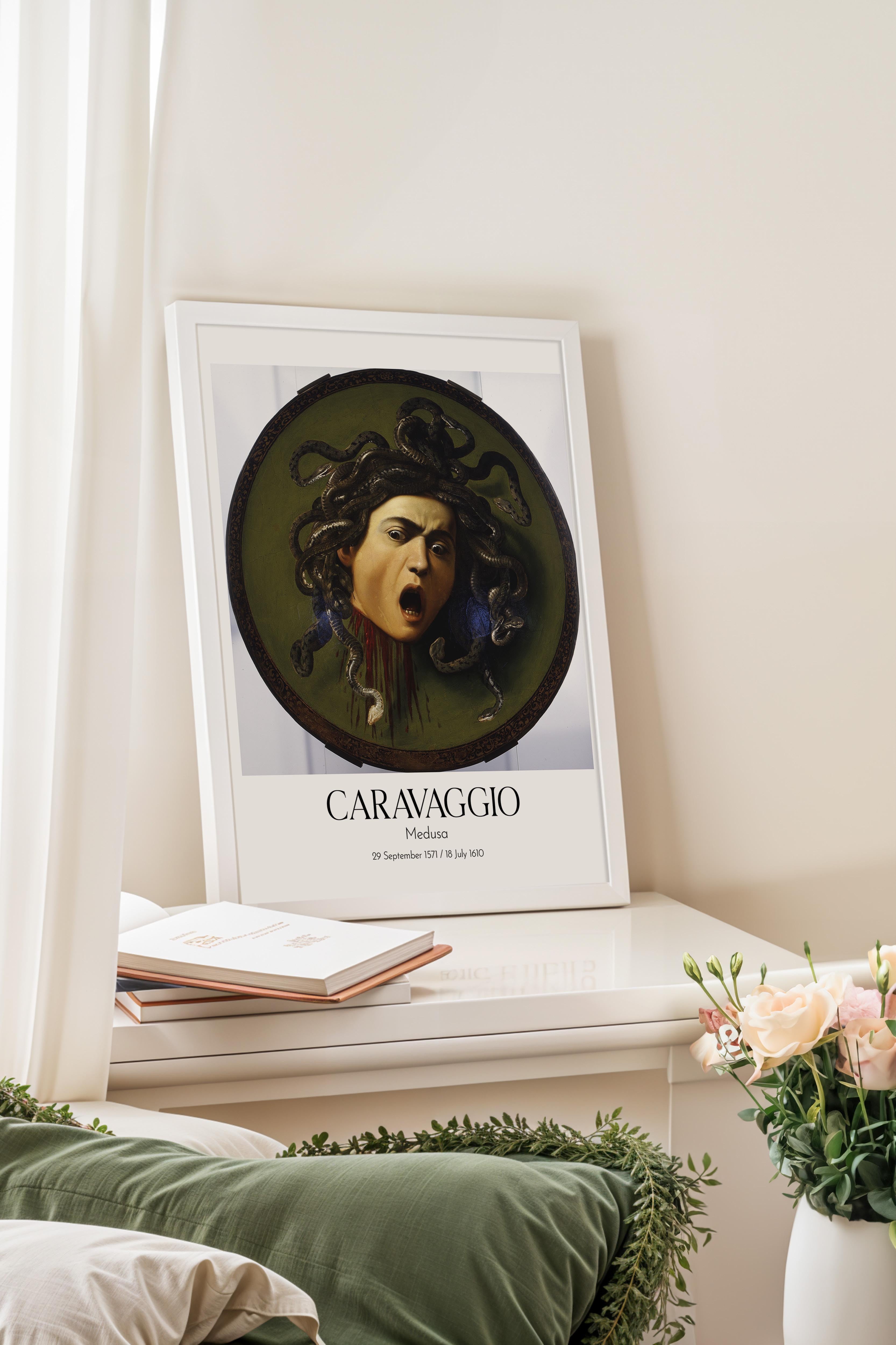 Caravaggio - Medusa, Beyaz Çerçeveli Tablo, Sanat Serisi NO:111641
