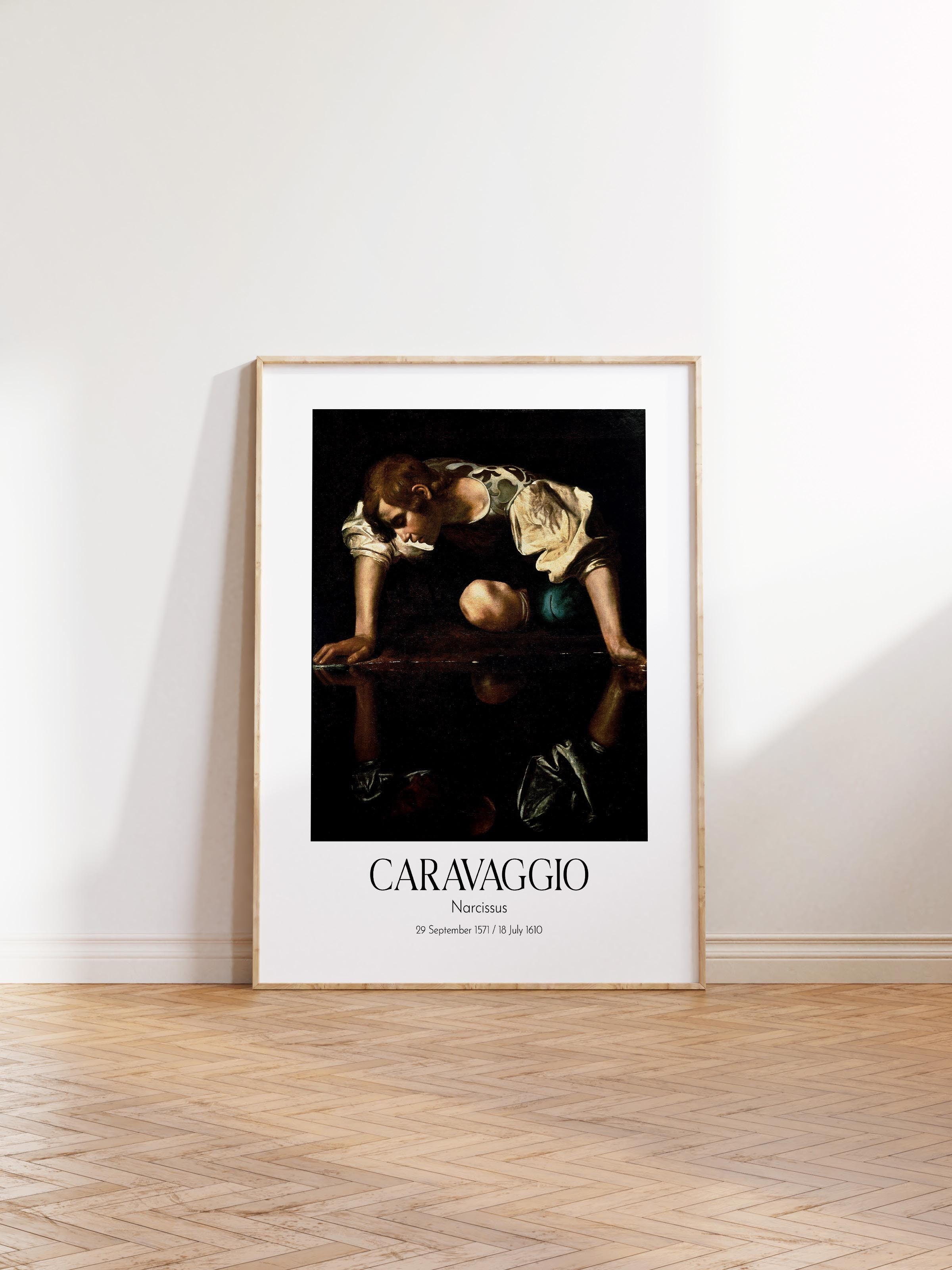 Caravaggio - Narcissus, Ahşap Çerçeveli Tablo, Sanat Serisi NO:111644