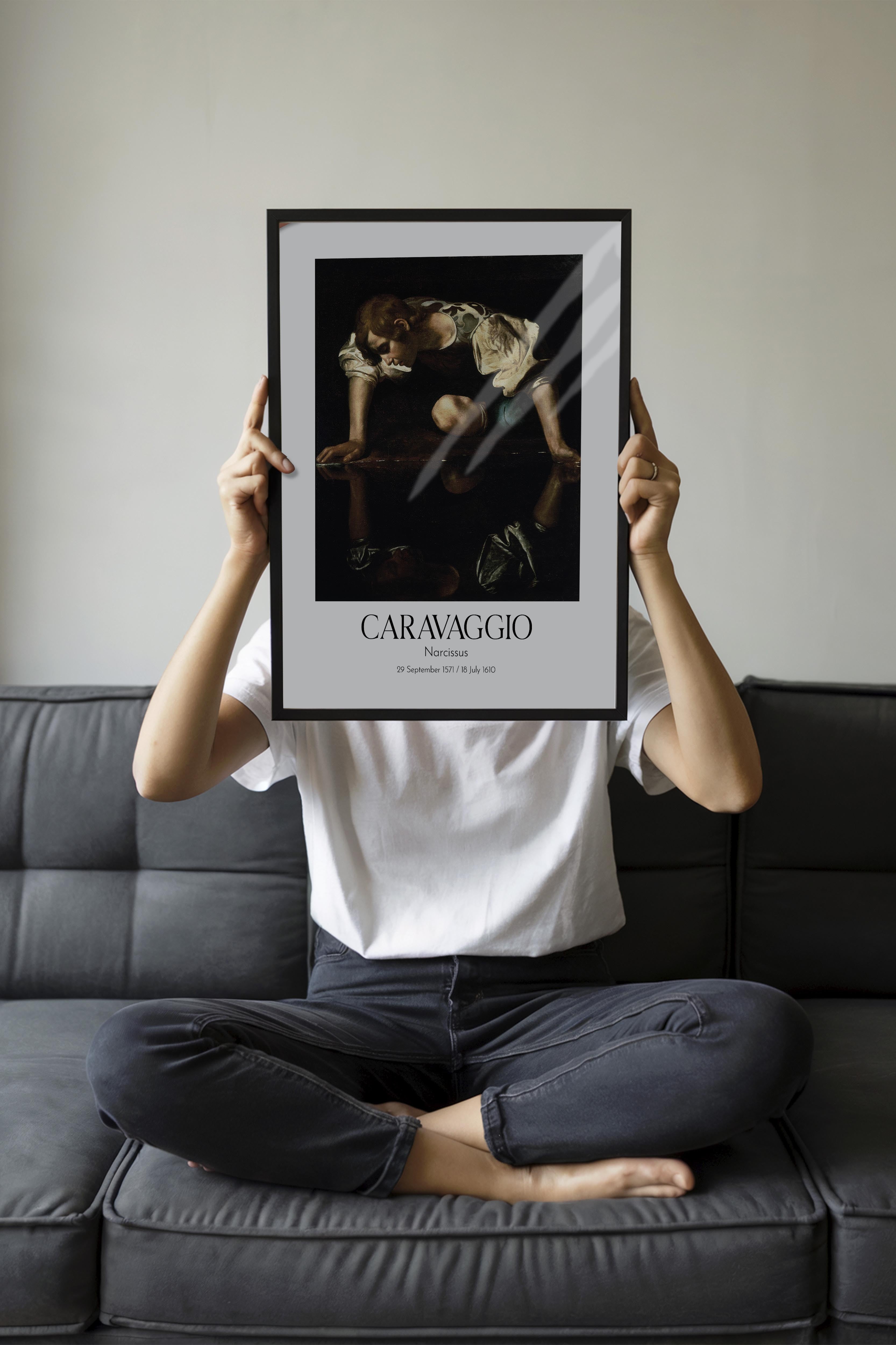 Caravaggio - Narcissus, Siyah Çerçeveli Tablo, Sanat Serisi NO:111644