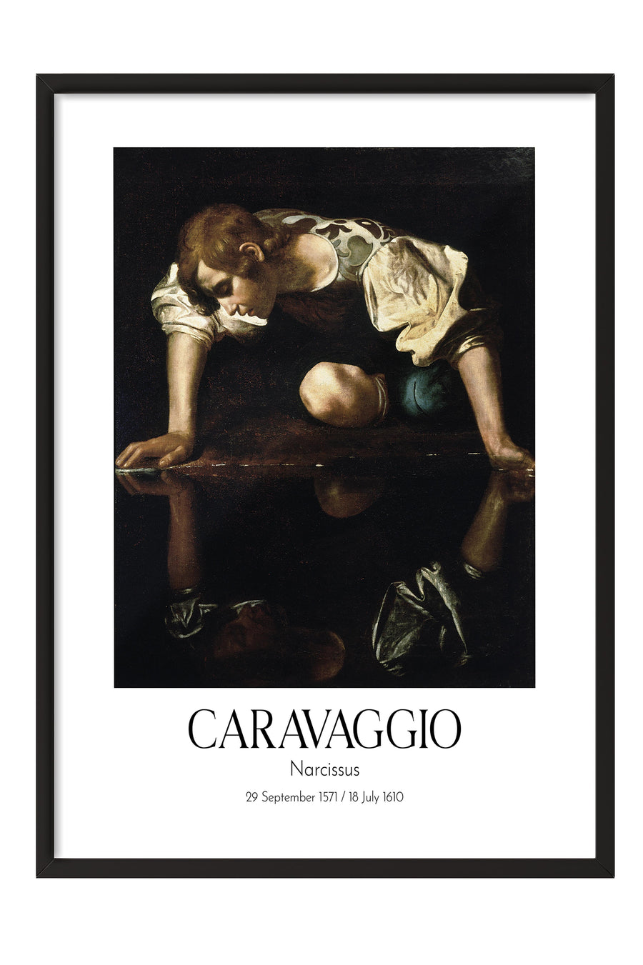 Caravaggio - Narcissus, Siyah Çerçeveli Tablo, Sanat Serisi NO:111644