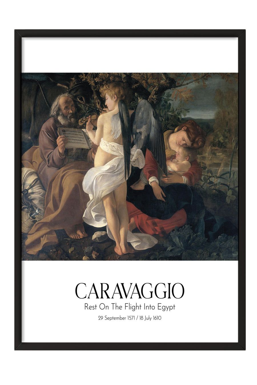 Caravaggio - Rest On The Flight Into Egypt, Siyah Çerçeveli Tablo, Sanat Serisi NO:111646