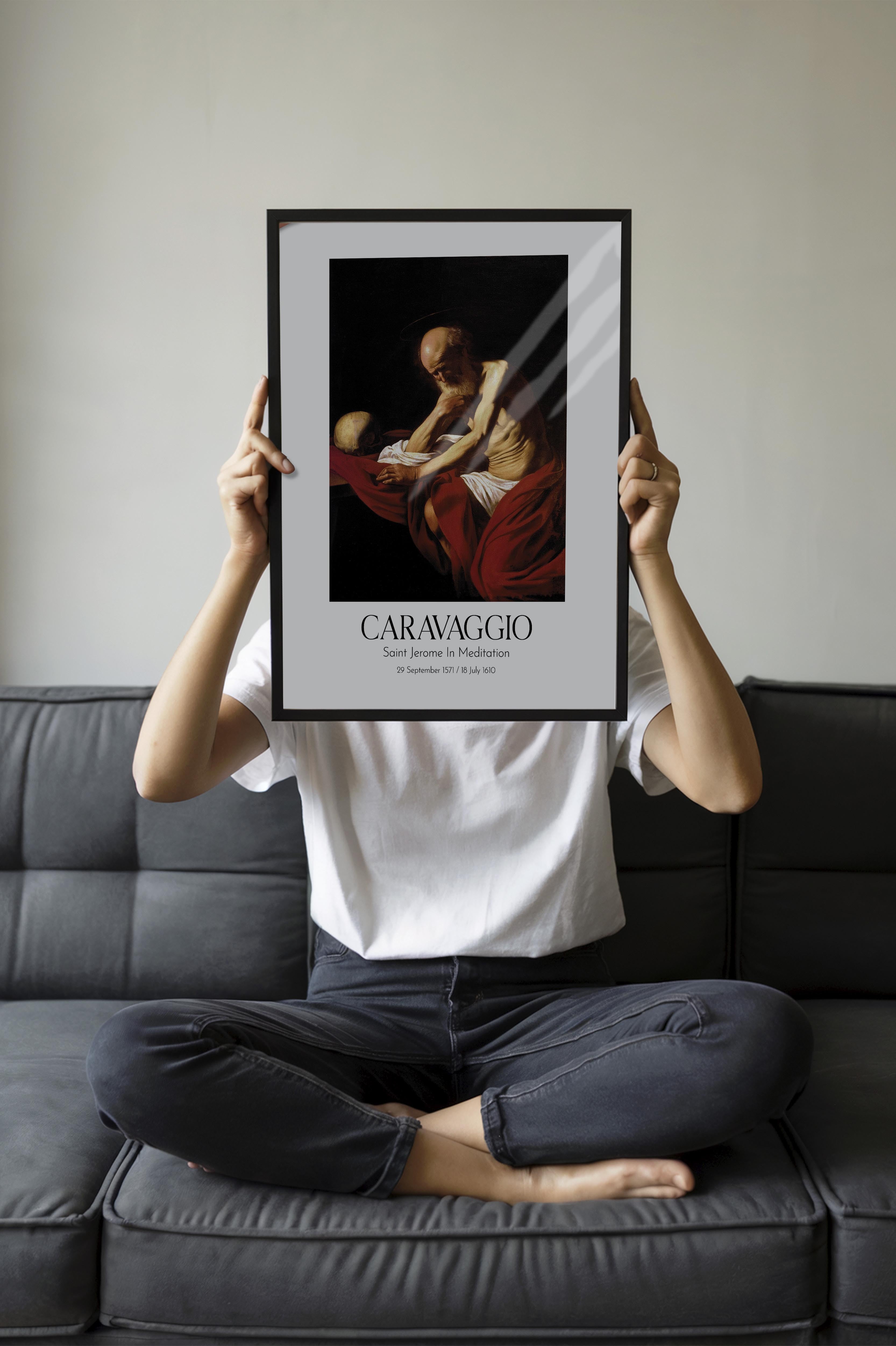 Caravaggio - Saint Jerome In Meditation, Siyah Çerçeveli Tablo, Sanat Serisi NO:111647