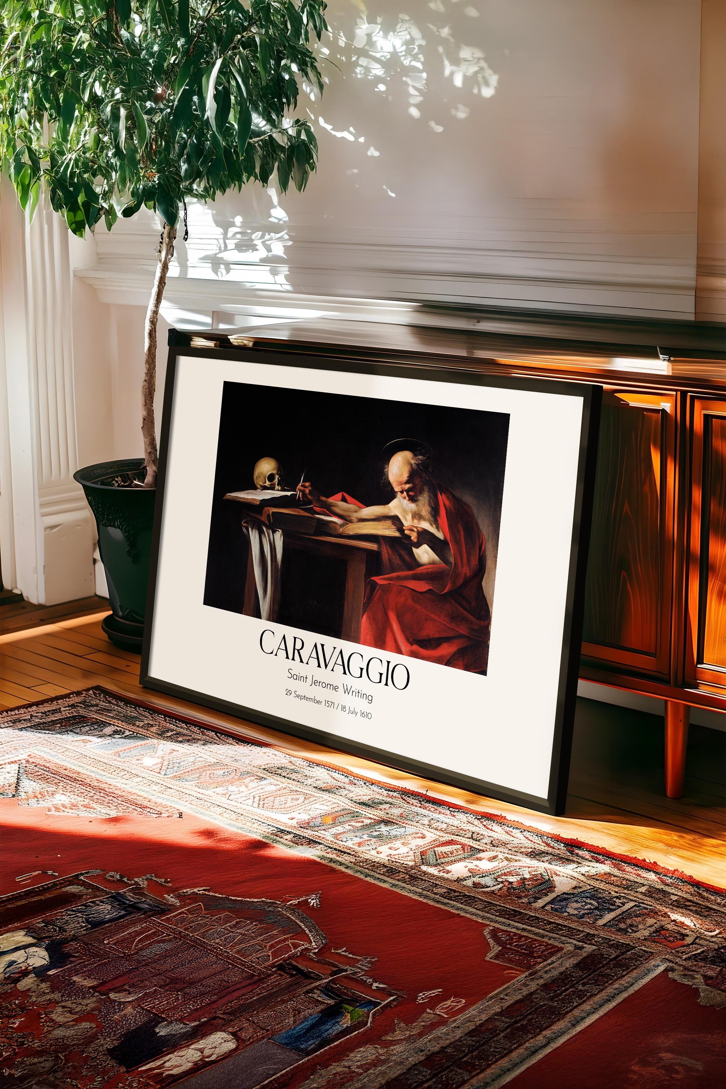 Caravaggio - Saint Jerome Writing, Siyah Çerçeveli Tablo, Sanat Serisi NO:111658