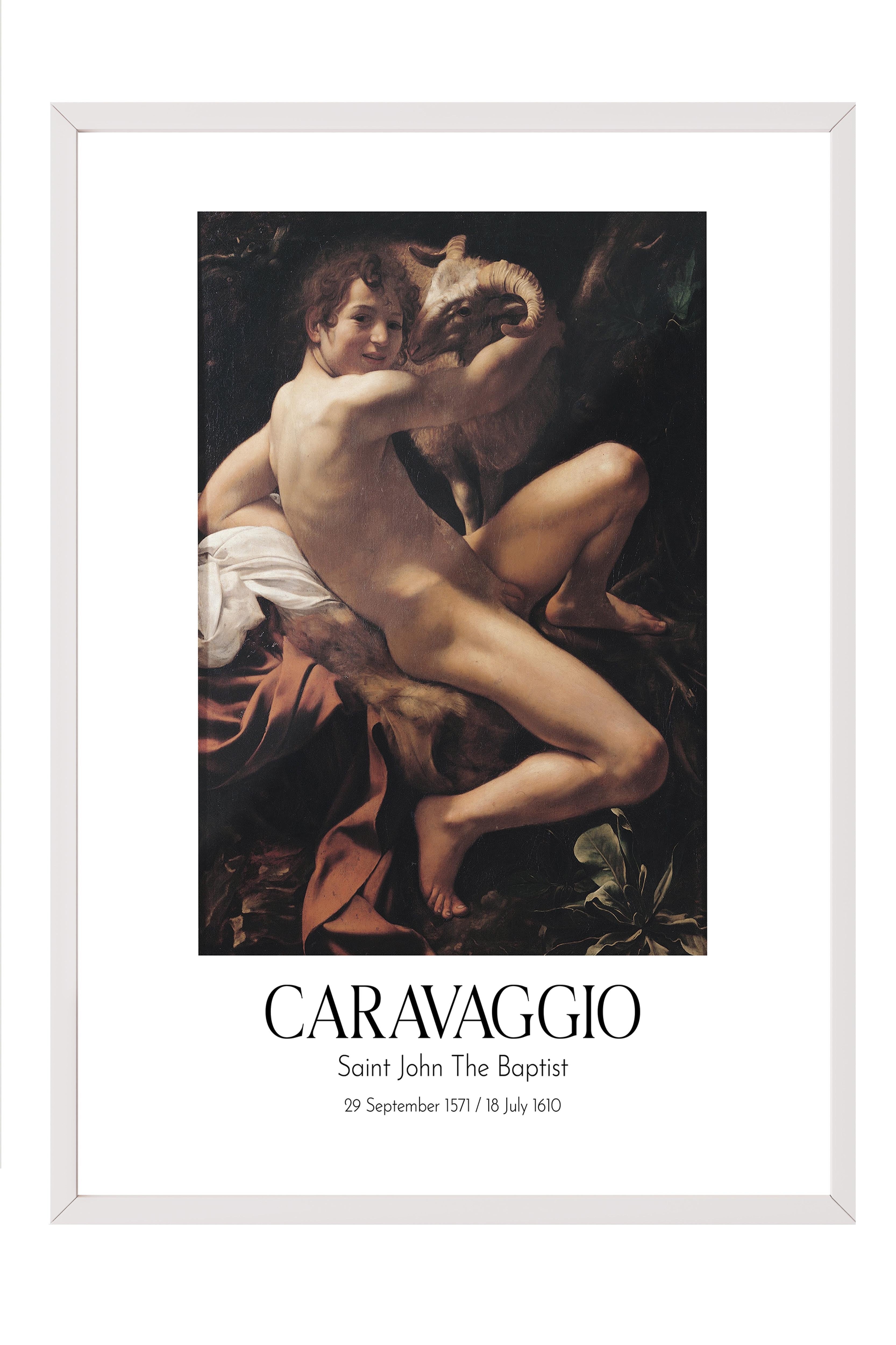 Caravaggio - Saint John The Baptist, Beyaz Çerçeveli Tablo, Sanat Serisi NO:111648