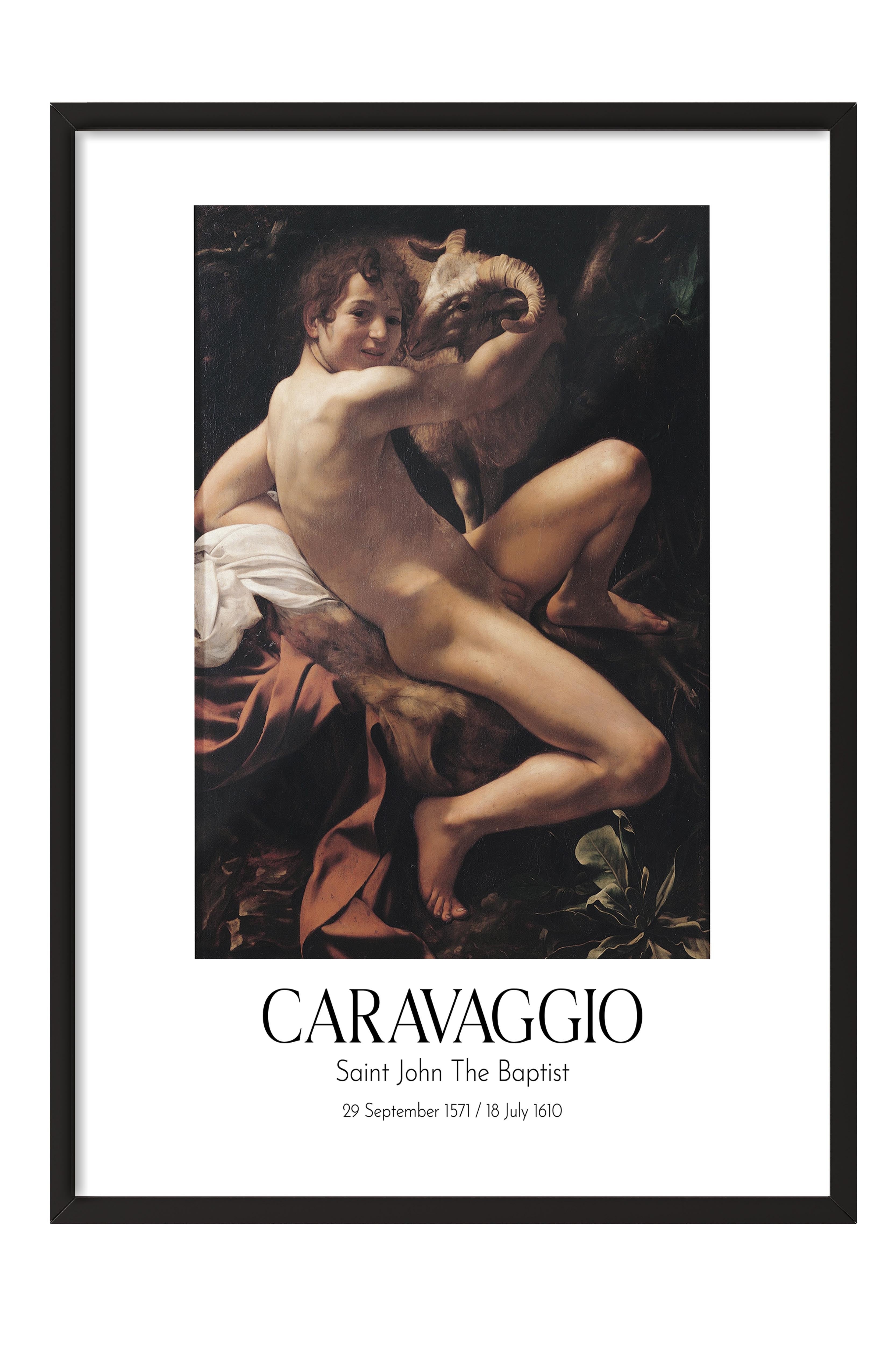 Caravaggio - Saint John The Baptist, Siyah Çerçeveli Tablo, Sanat Serisi NO:111648