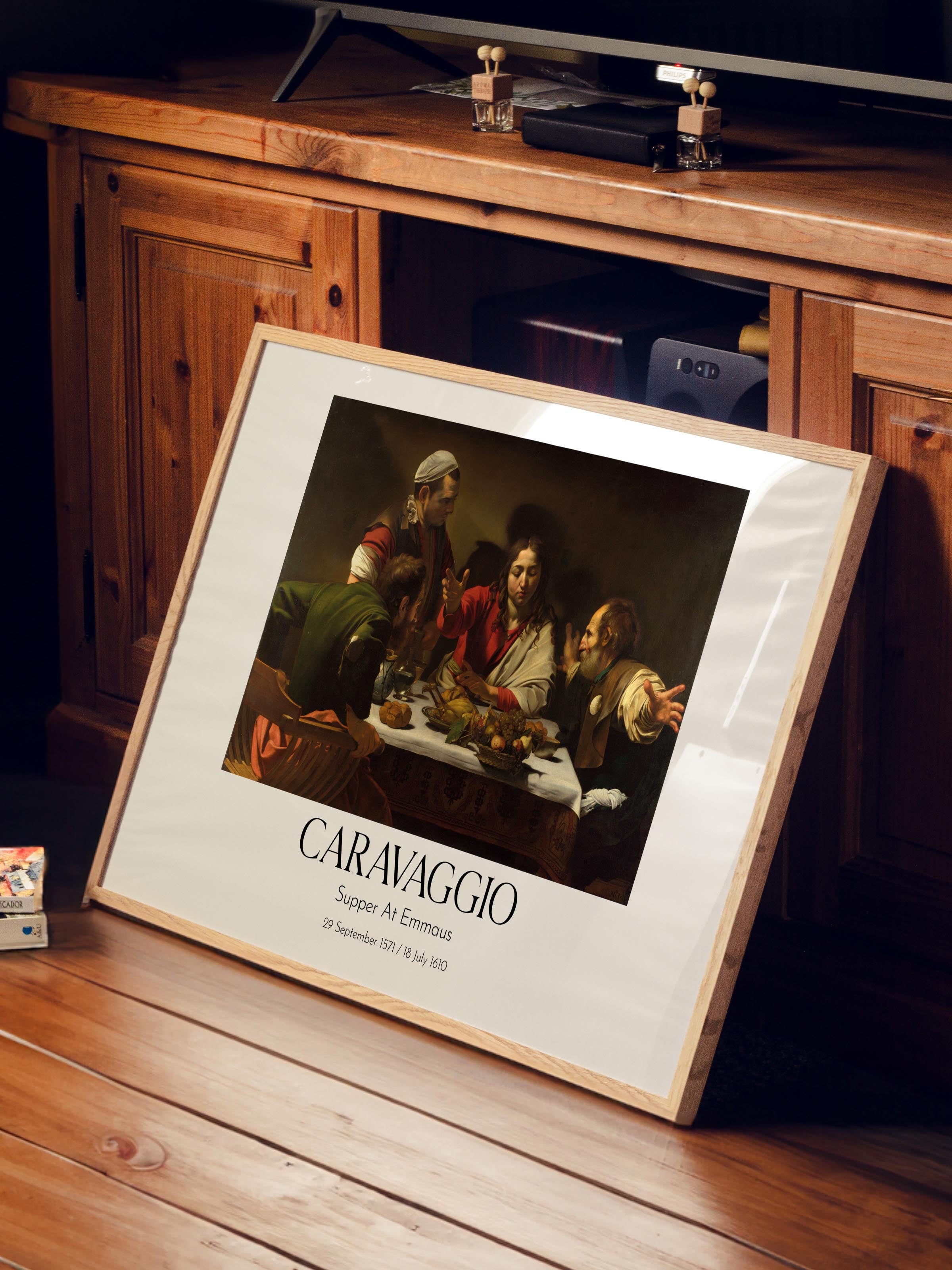 Caravaggio - Supper At Emmaus, Ahşap Çerçeveli Tablo, Sanat Serisi NO:111659