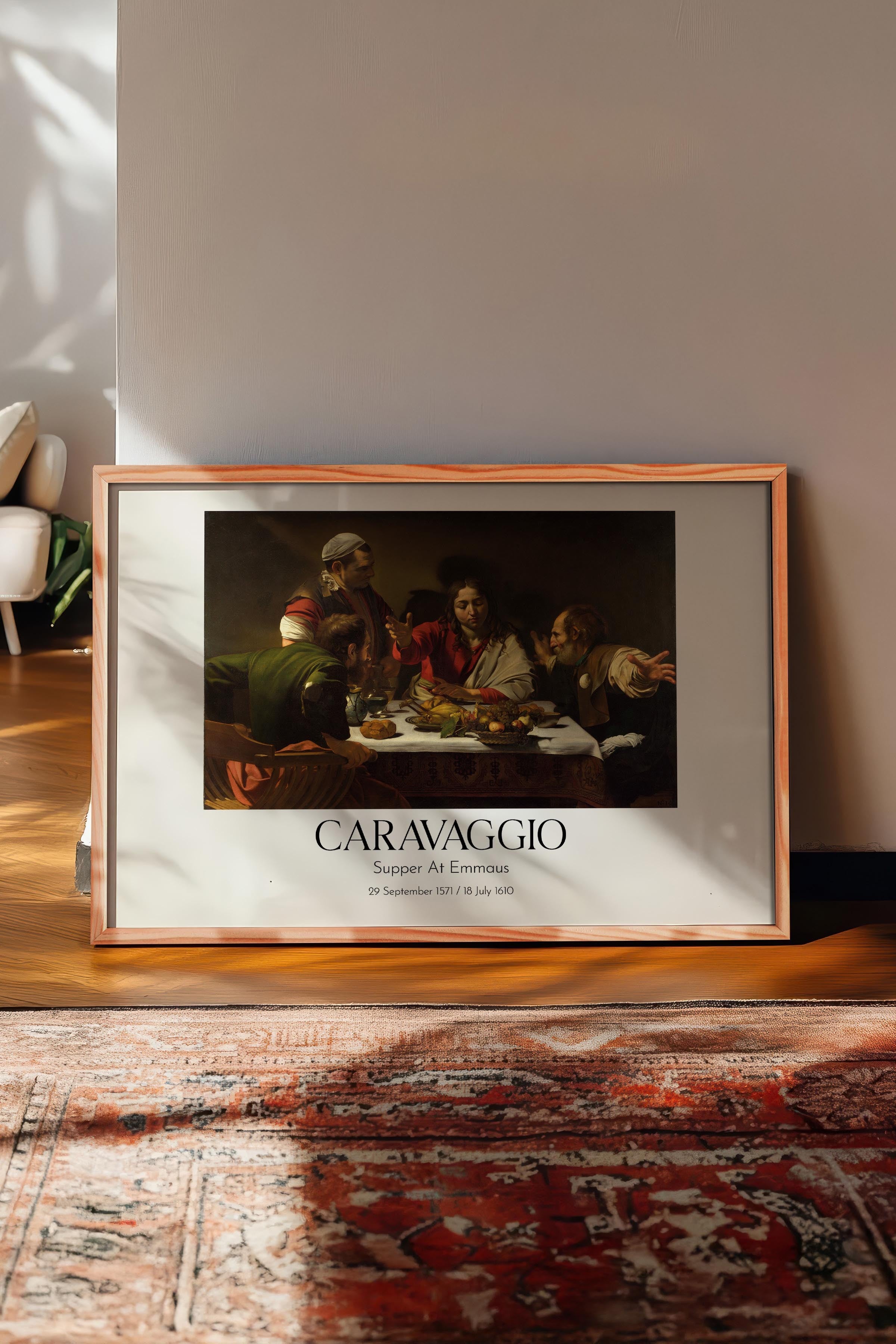 Caravaggio - Supper At Emmaus, Ahşap Çerçeveli Tablo, Sanat Serisi NO:111659