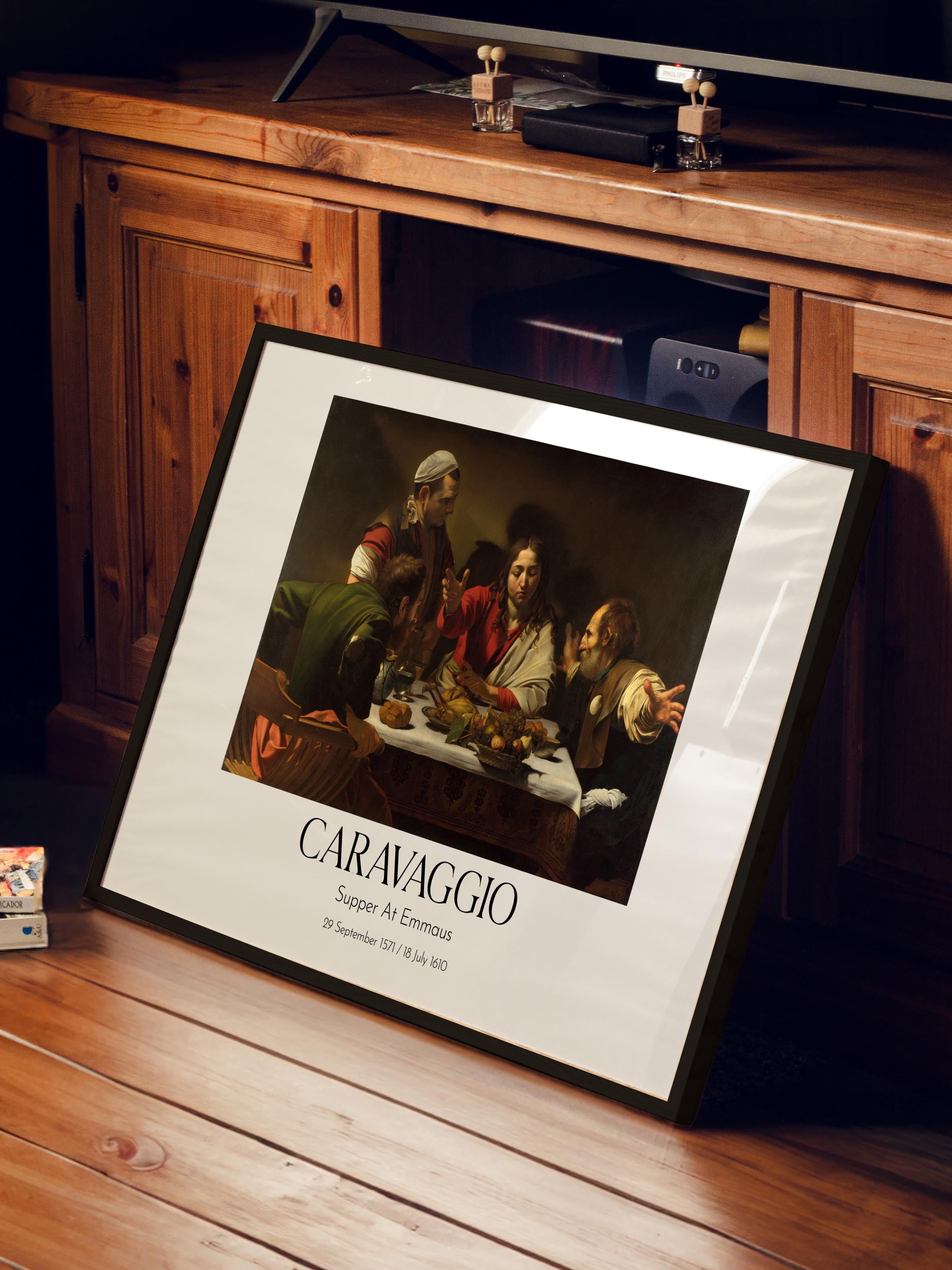 Caravaggio - Supper At Emmaus, Siyah Çerçeveli Tablo, Sanat Serisi NO:111659
