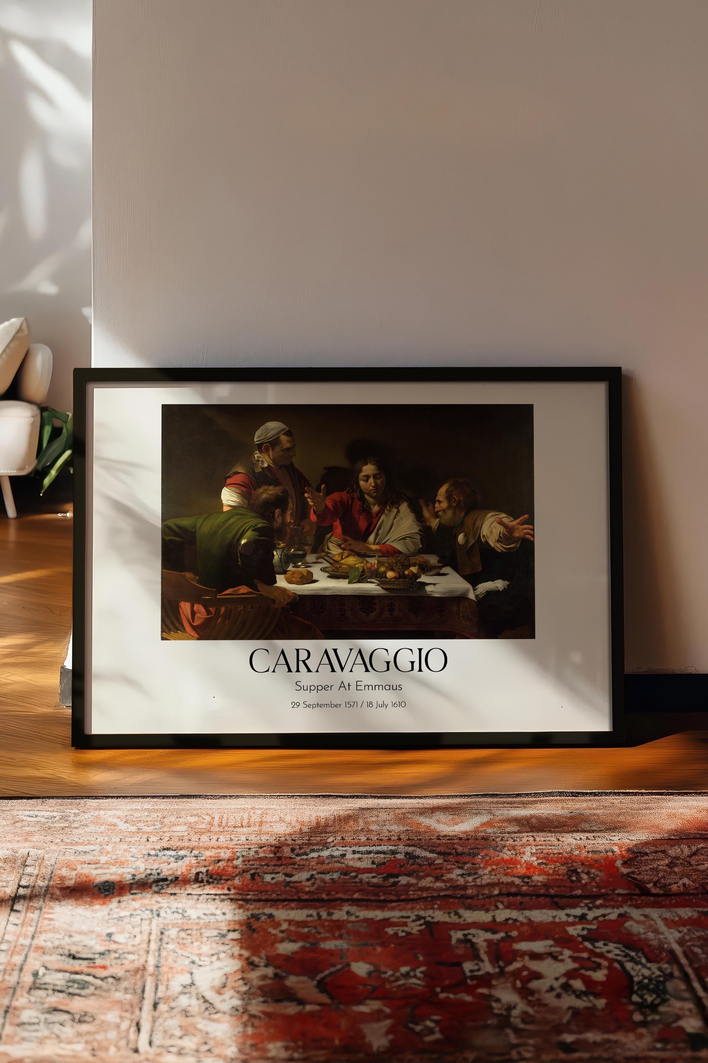 Caravaggio - Supper At Emmaus, Siyah Çerçeveli Tablo, Sanat Serisi NO:111659