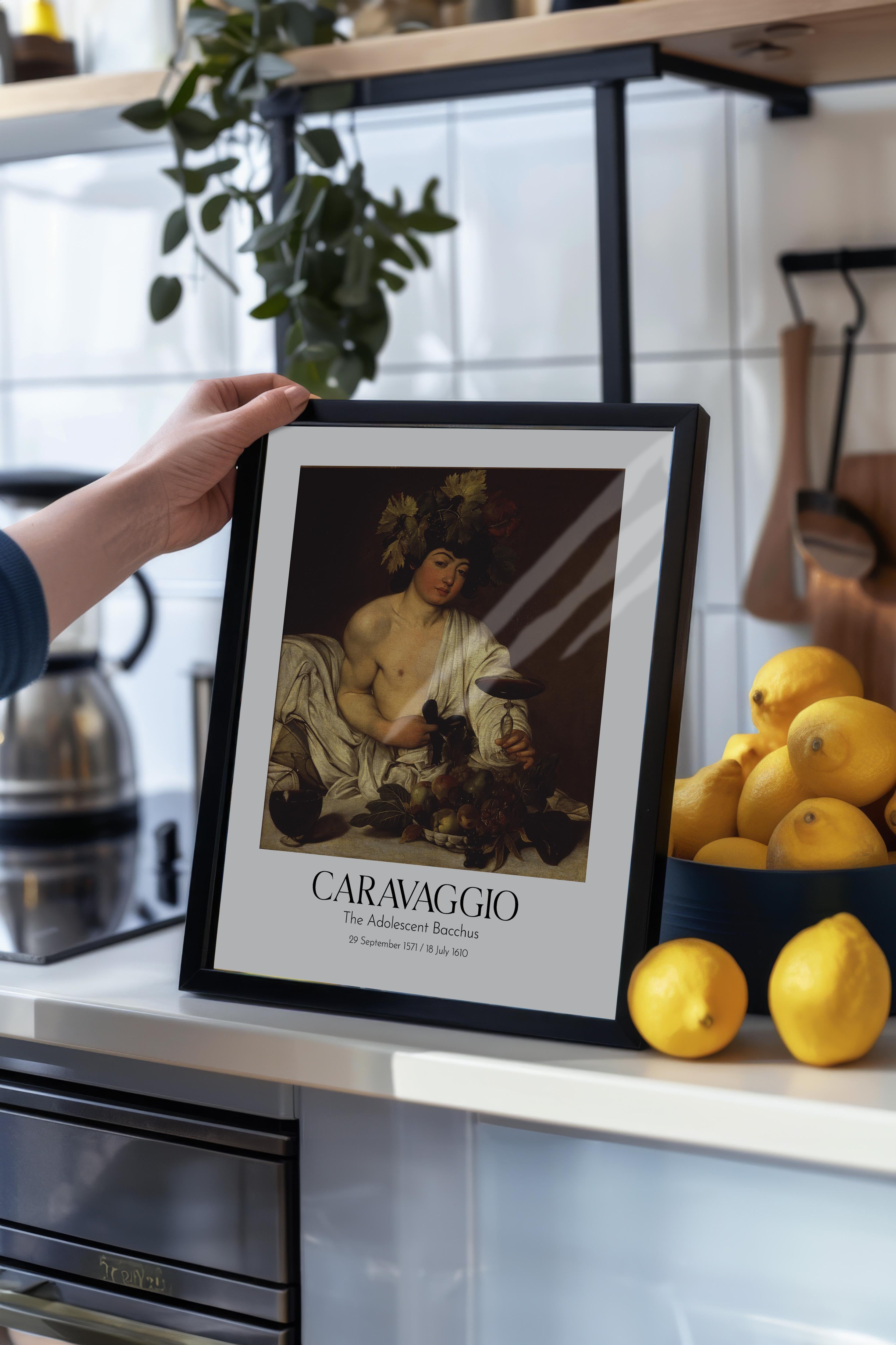 Caravaggio - The Adolescent Bacchus, Siyah Çerçeveli Tablo, Sanat Serisi NO:111650