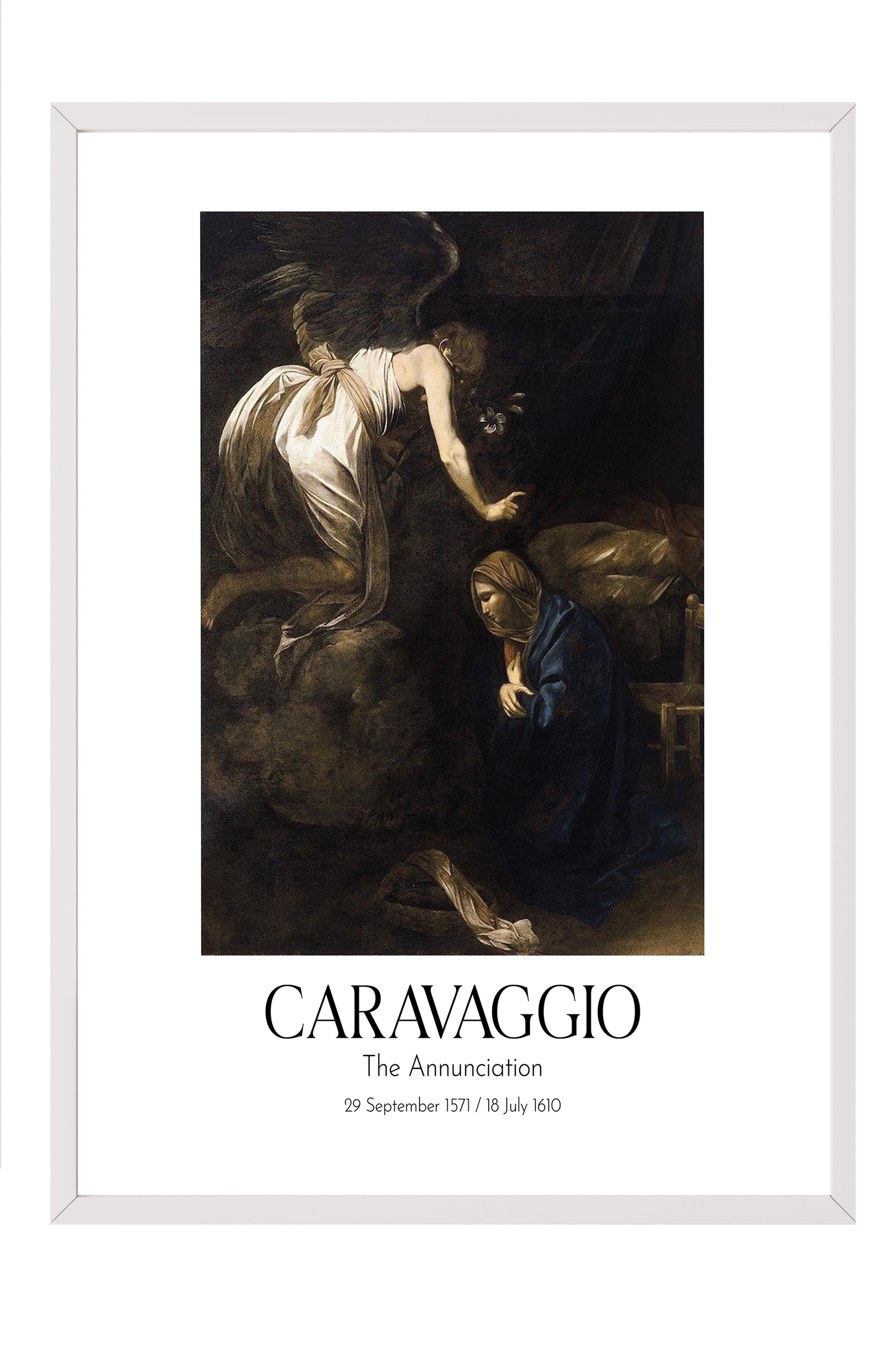 Caravaggio - The Annunciation, Beyaz Çerçeveli Tablo, Sanat Serisi NO:111651