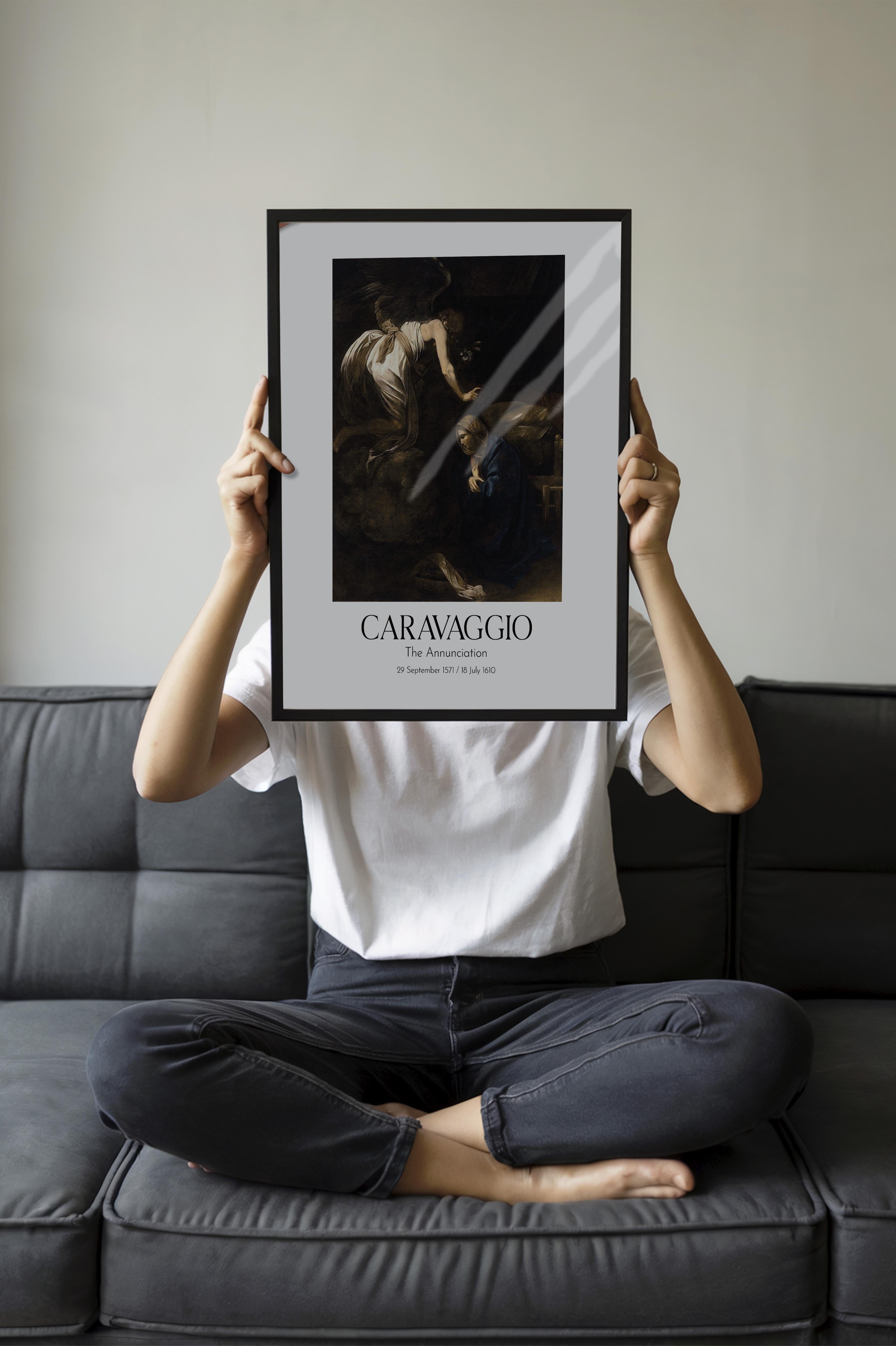 Caravaggio - The Annunciation, Siyah Çerçeveli Tablo, Sanat Serisi NO:111651