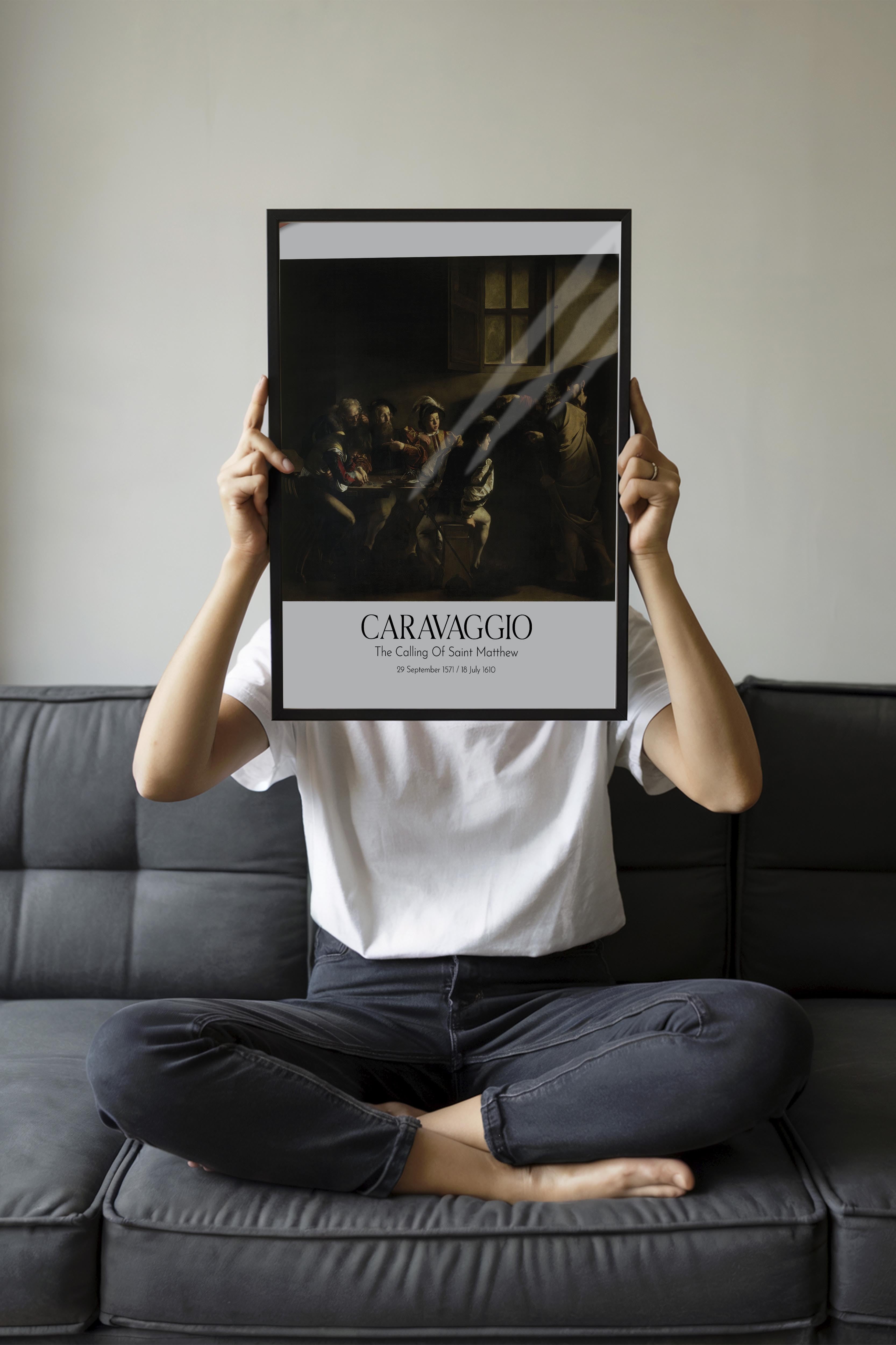 Caravaggio - The Calling Of Saint Matthew, Siyah Çerçeveli Tablo, Sanat Serisi NO:111652