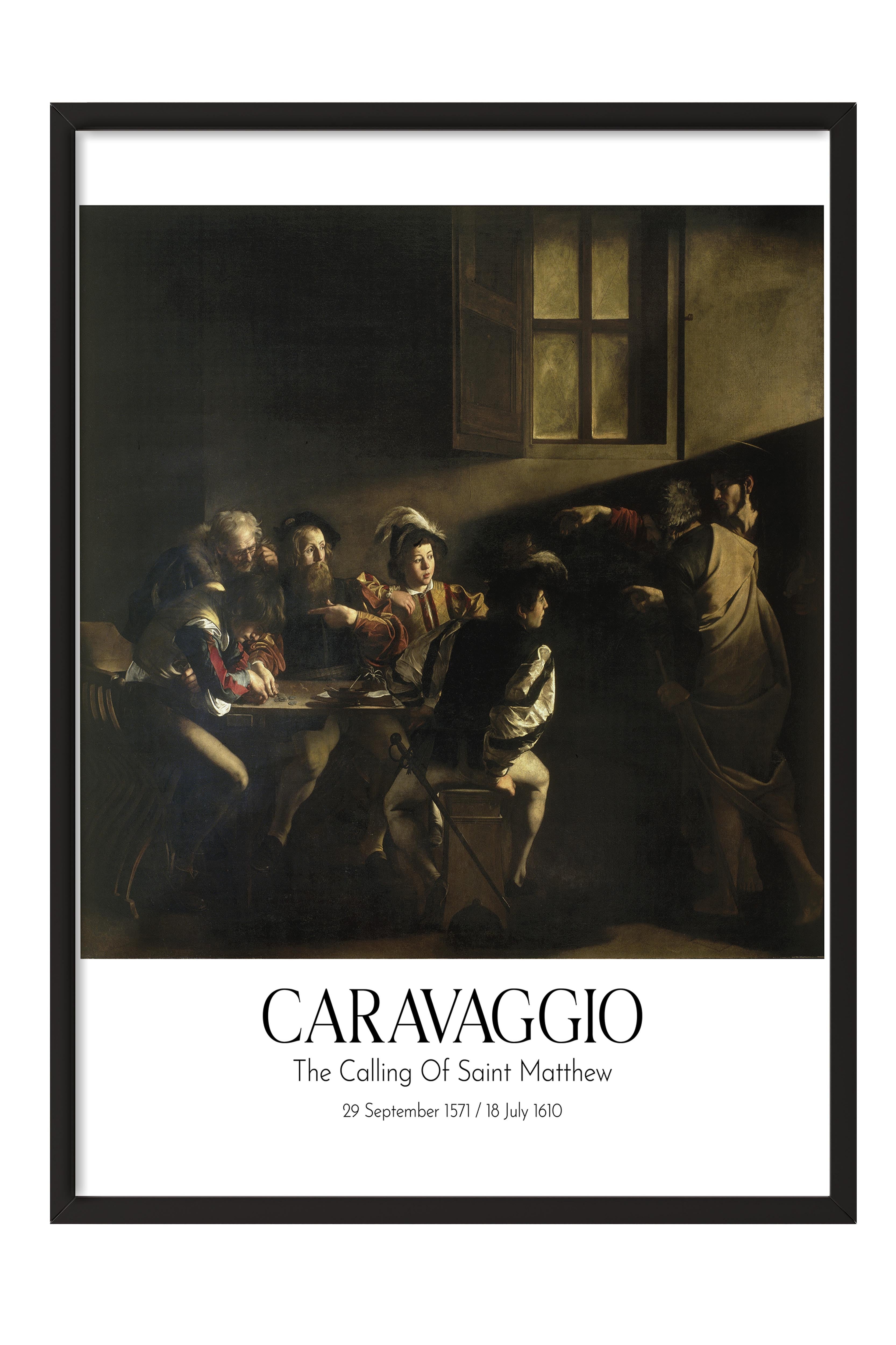 Caravaggio - The Calling Of Saint Matthew, Siyah Çerçeveli Tablo, Sanat Serisi NO:111652