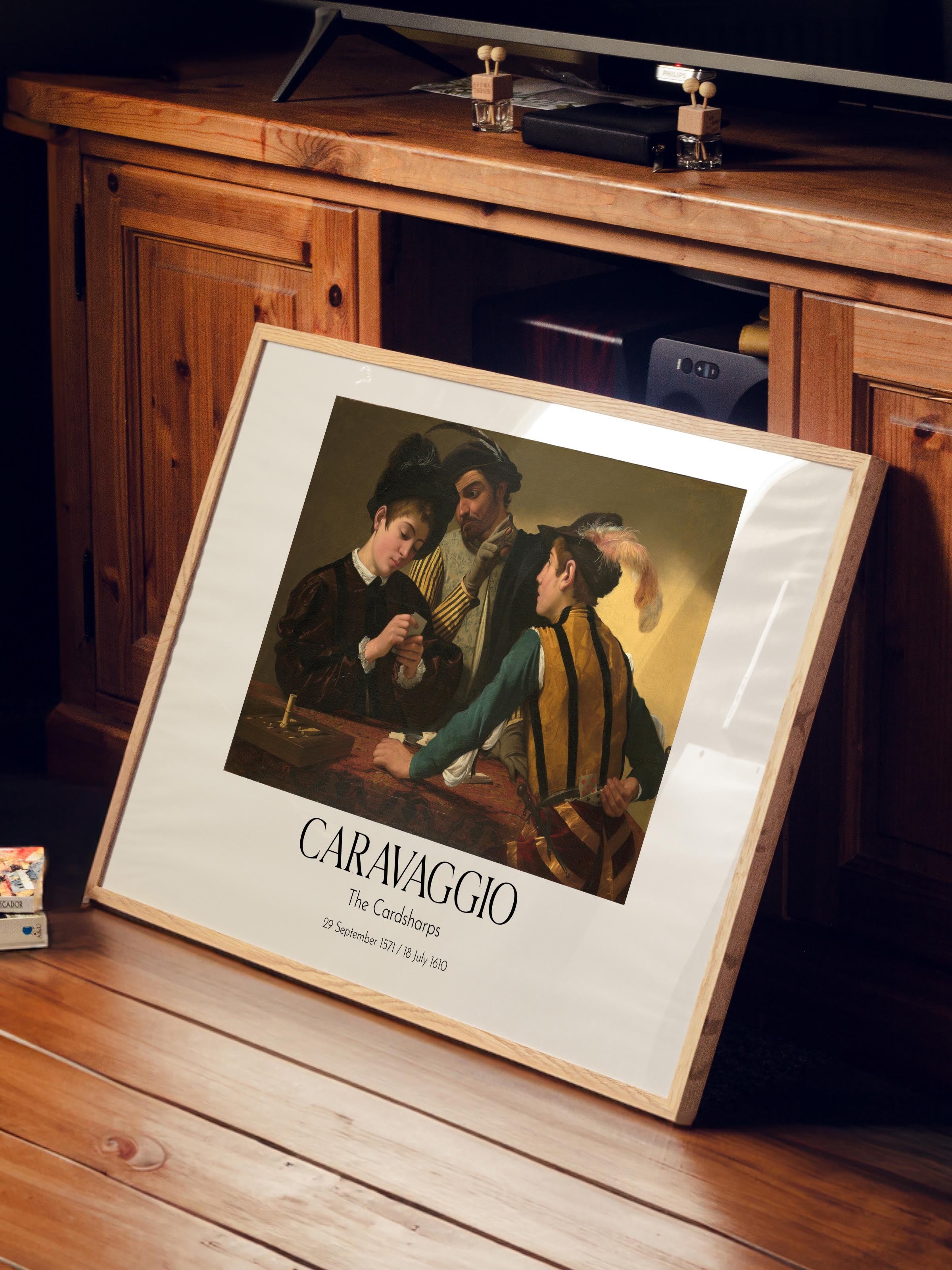 Caravaggio - The Cardsharps, Ahşap Çerçeveli Tablo, Sanat Serisi NO:111661