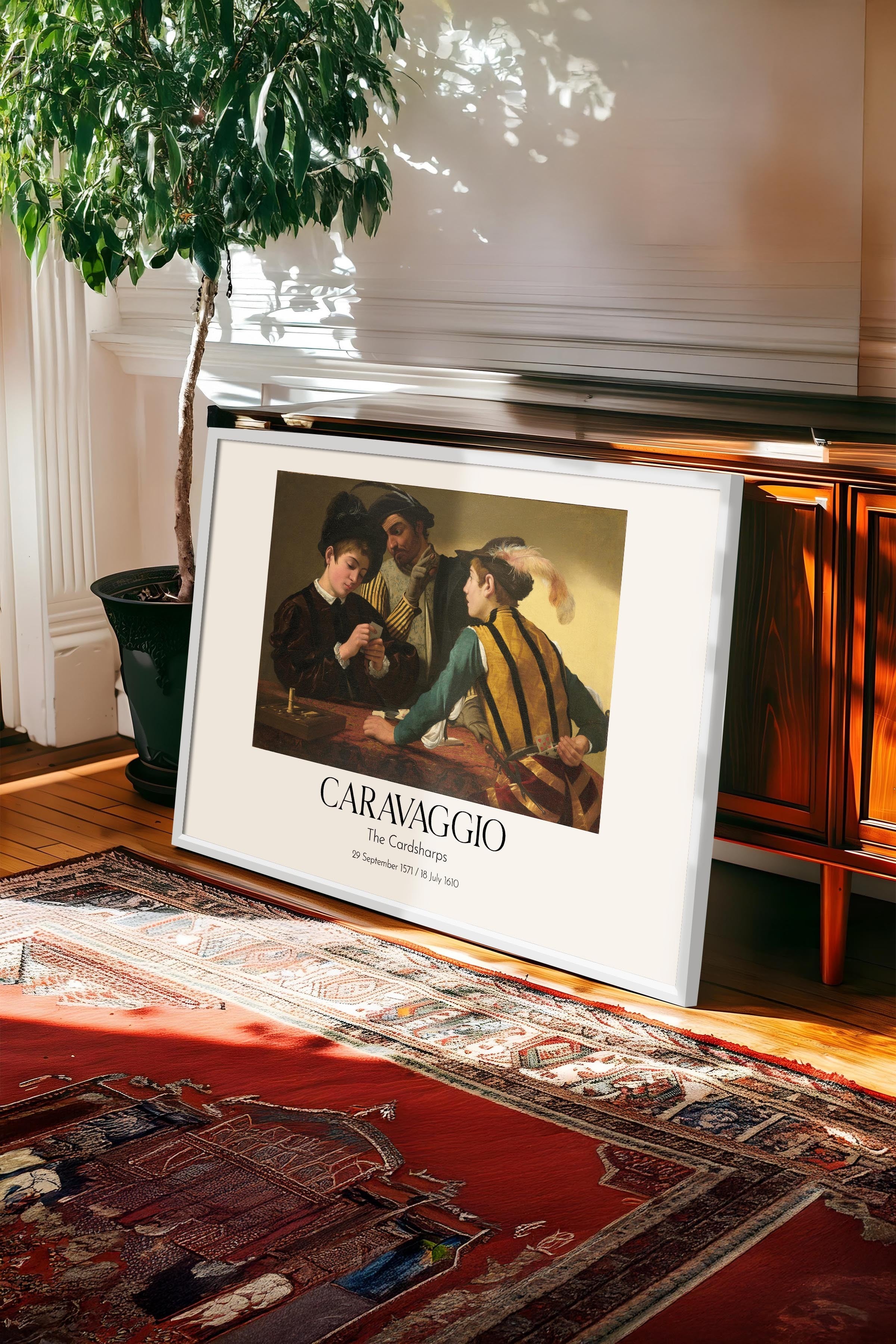 Caravaggio - The Cardsharps, Beyaz Çerçeveli Tablo, Sanat Serisi NO:111661