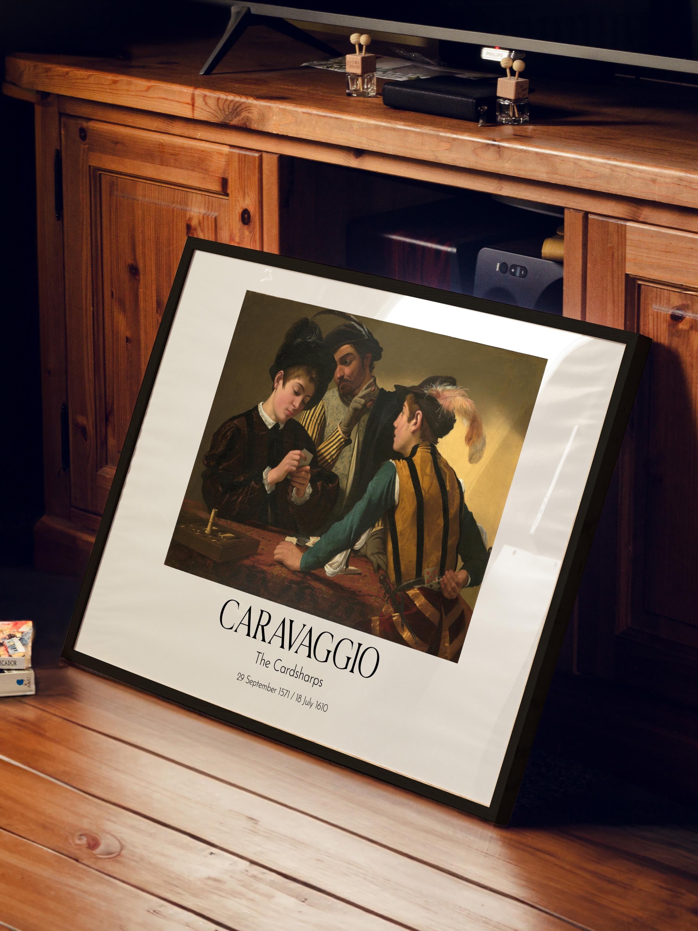 Caravaggio - The Cardsharps, Siyah Çerçeveli Tablo, Sanat Serisi NO:111661
