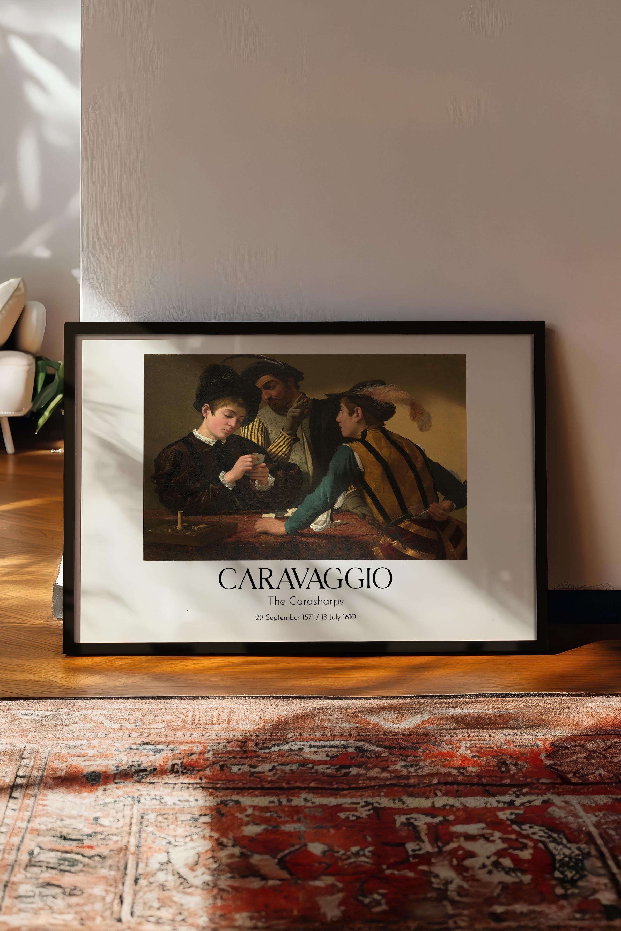 Caravaggio - The Cardsharps, Siyah Çerçeveli Tablo, Sanat Serisi NO:111661