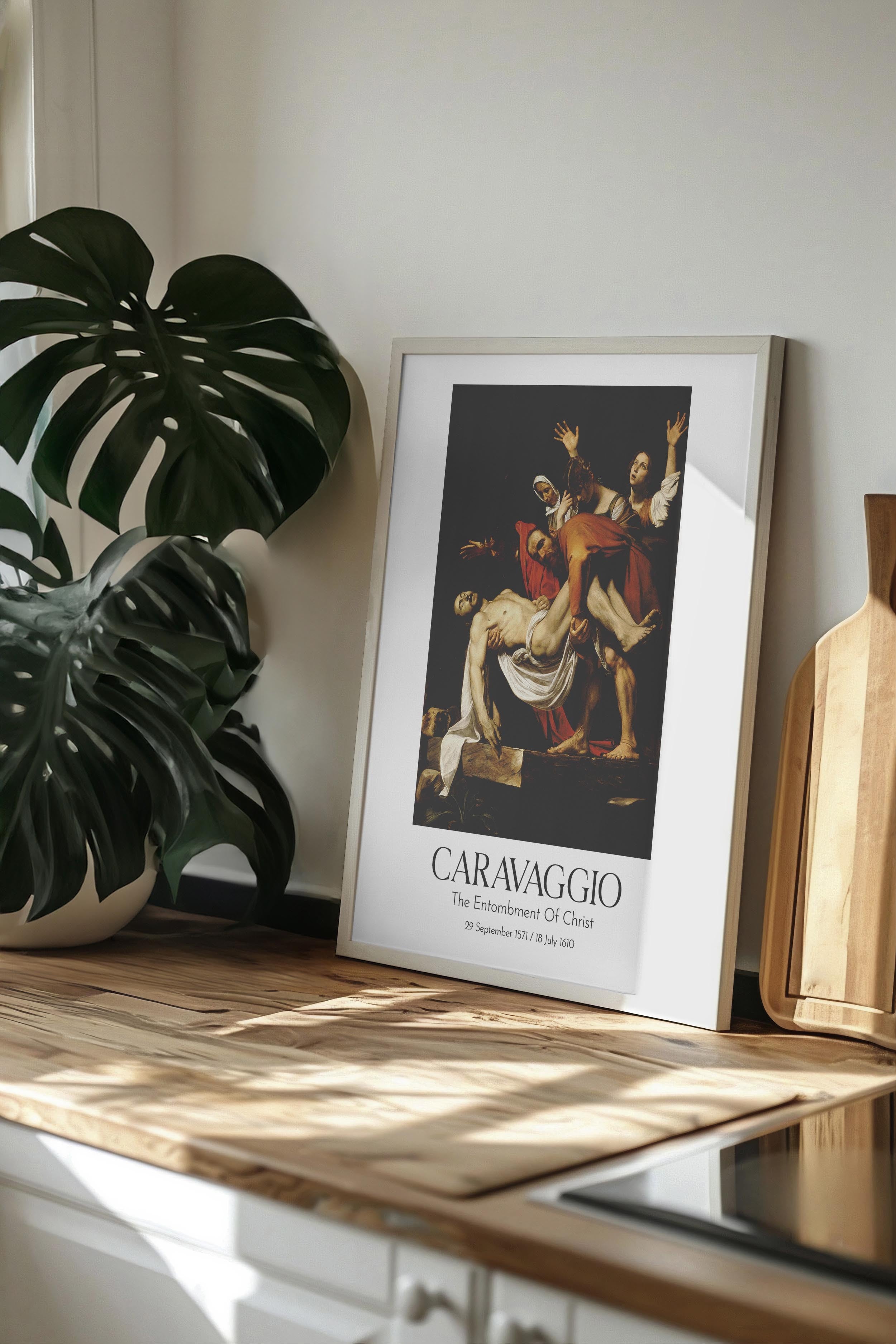 Caravaggio - The Entombment Of Christ, Beyaz Çerçeveli Tablo, Sanat Serisi NO:111653