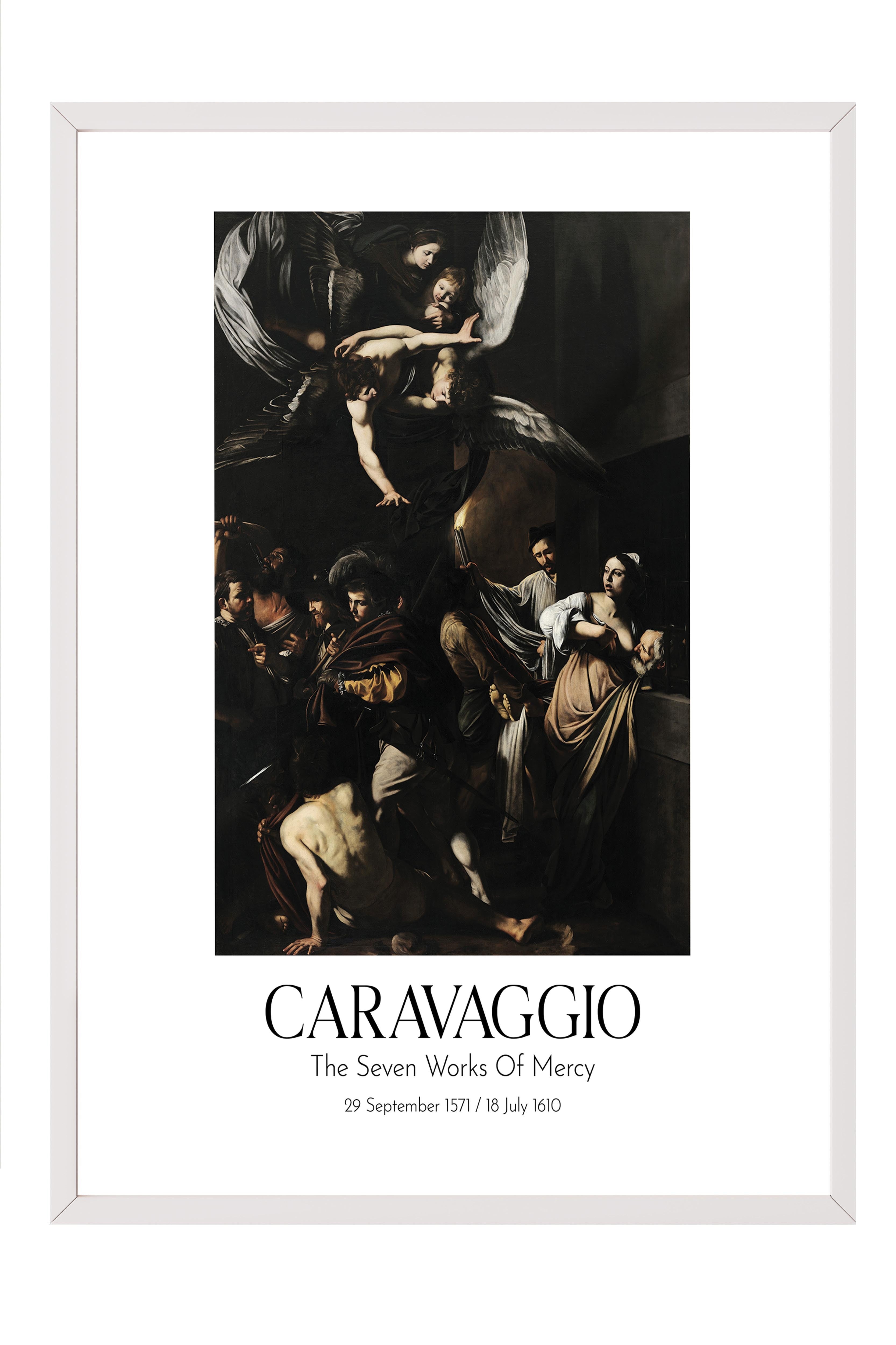 Caravaggio - The Seven Works Of Mercy, Beyaz Çerçeveli Tablo, Sanat Serisi NO:111654