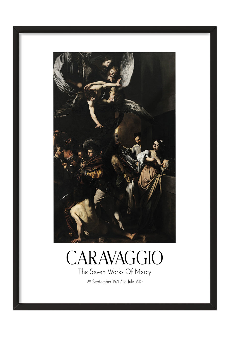 Caravaggio - The Seven Works Of Mercy, Siyah Çerçeveli Tablo, Sanat Serisi NO:111654