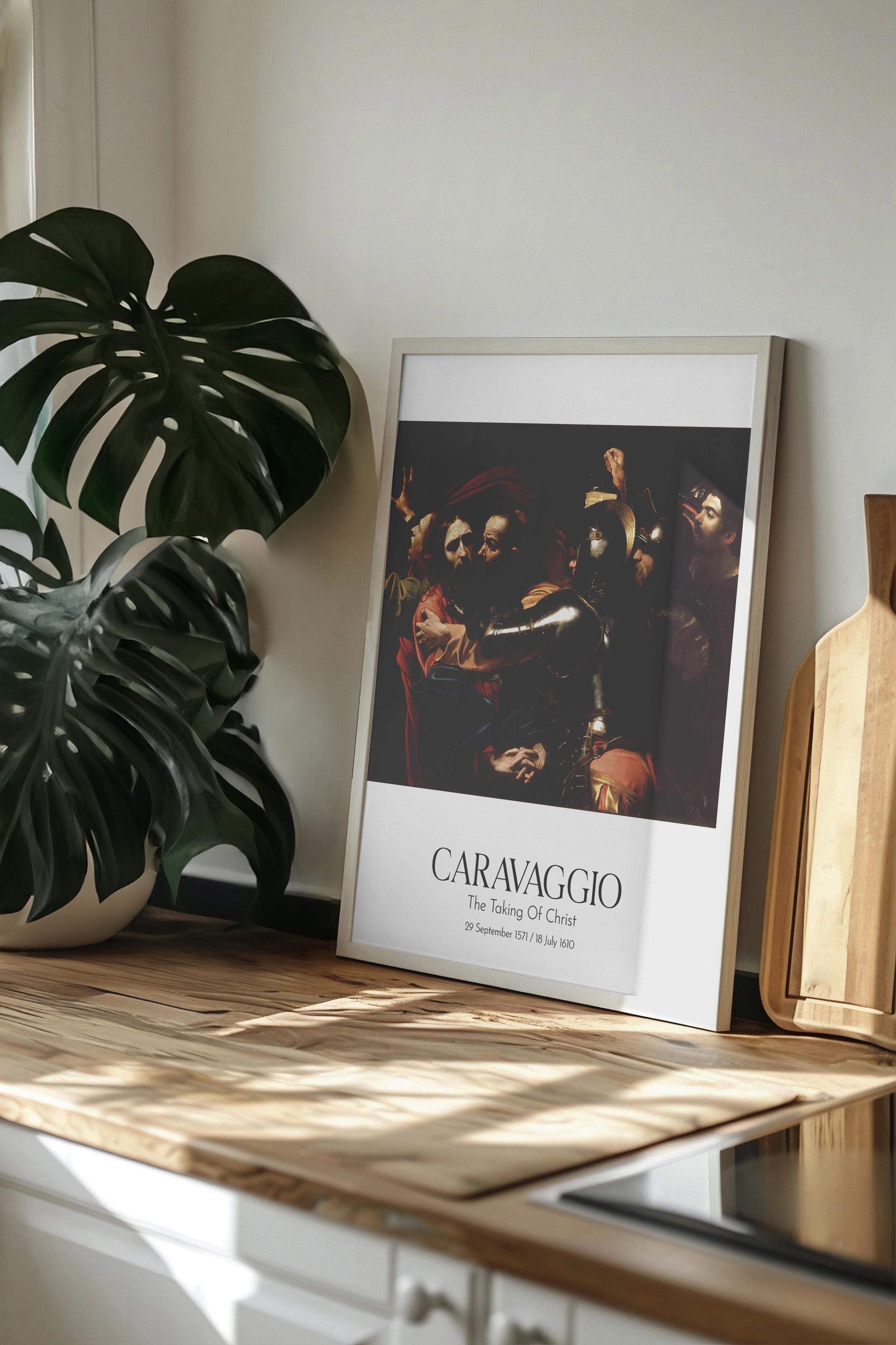 Caravaggio - The Taking Of Christ, Beyaz Çerçeveli Tablo, Sanat Serisi NO:111655