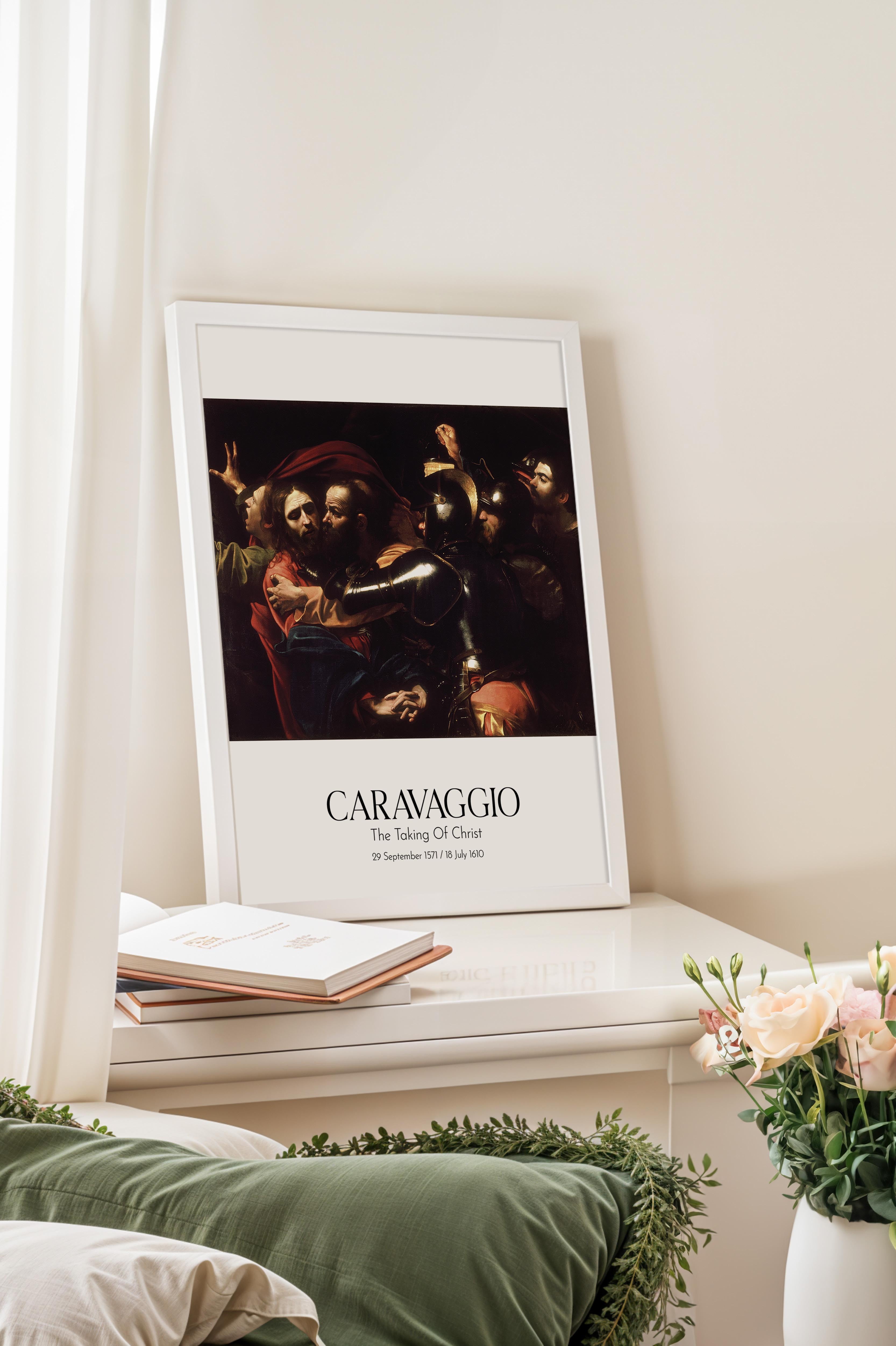 Caravaggio - The Taking Of Christ, Beyaz Çerçeveli Tablo, Sanat Serisi NO:111655