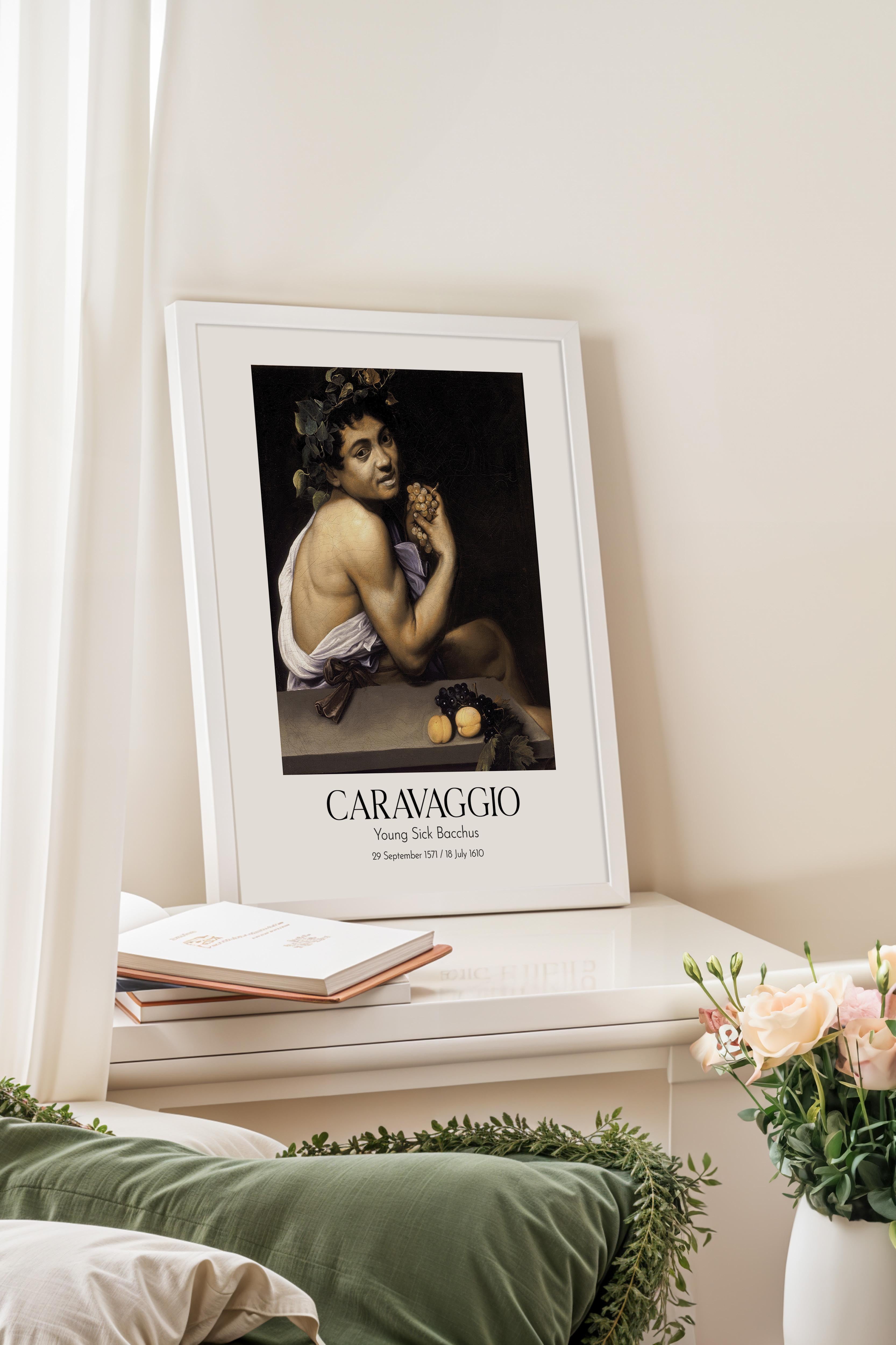 Caravaggio - Young Sick Bacchus, Beyaz Çerçeveli Tablo, Sanat Serisi NO:111656