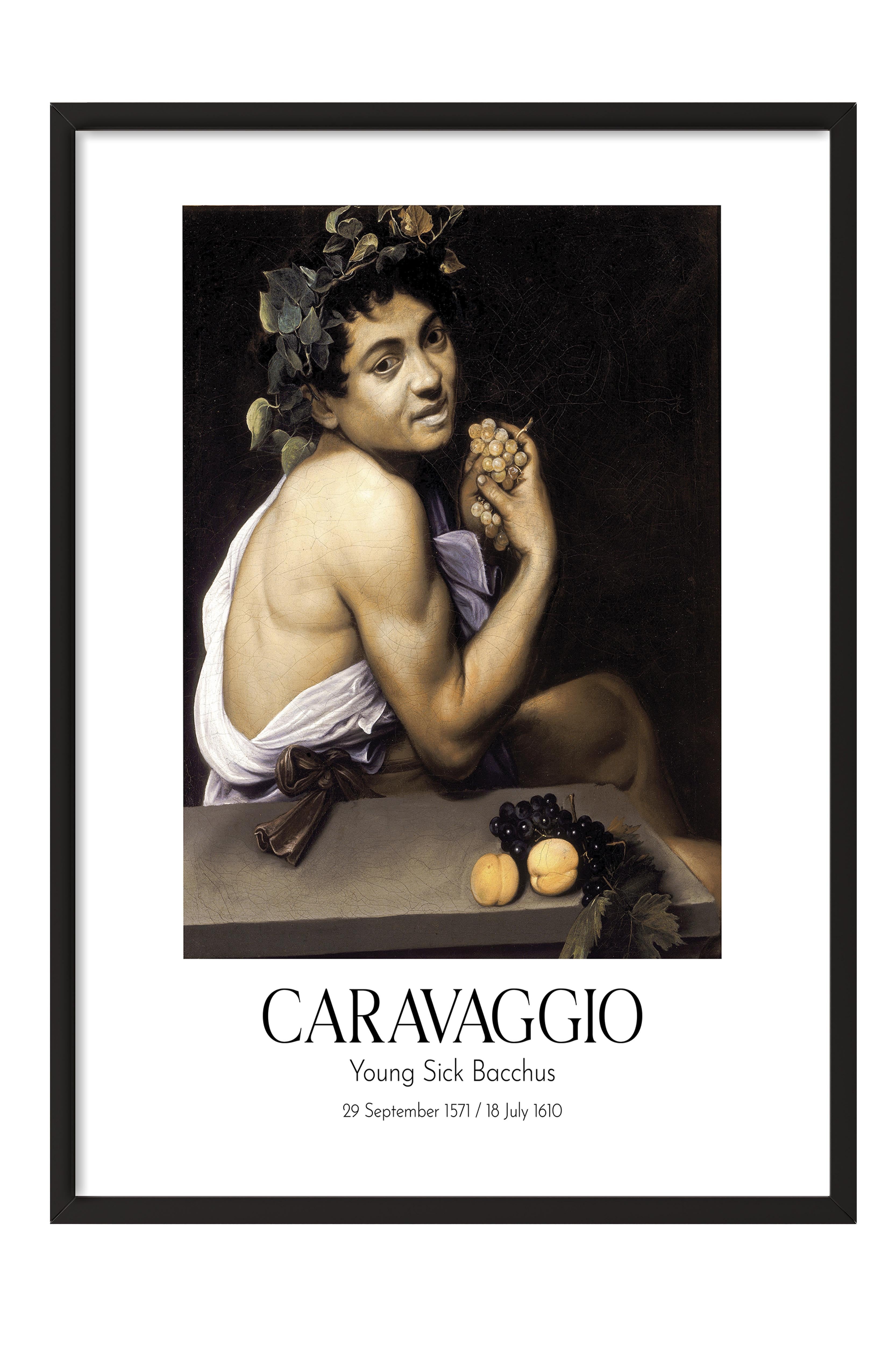 Caravaggio - Young Sick Bacchus, Siyah Çerçeveli Tablo, Sanat Serisi NO:111656