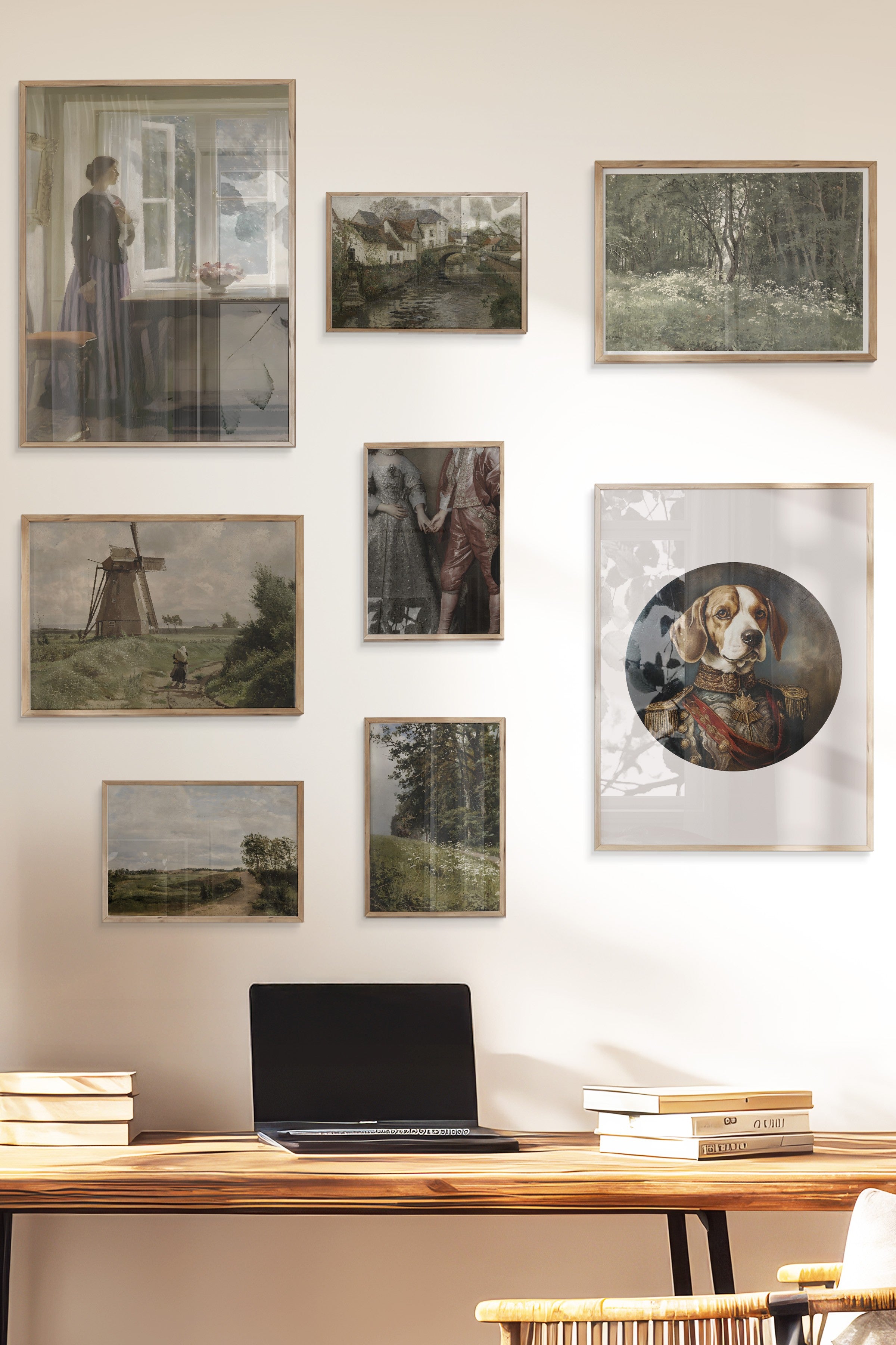 Çerçeveli Poster Seti, 8 Adet Ahşap Çerçeve ve Poster Kahverengi Vintage Temalı Galeri Seti NO:065