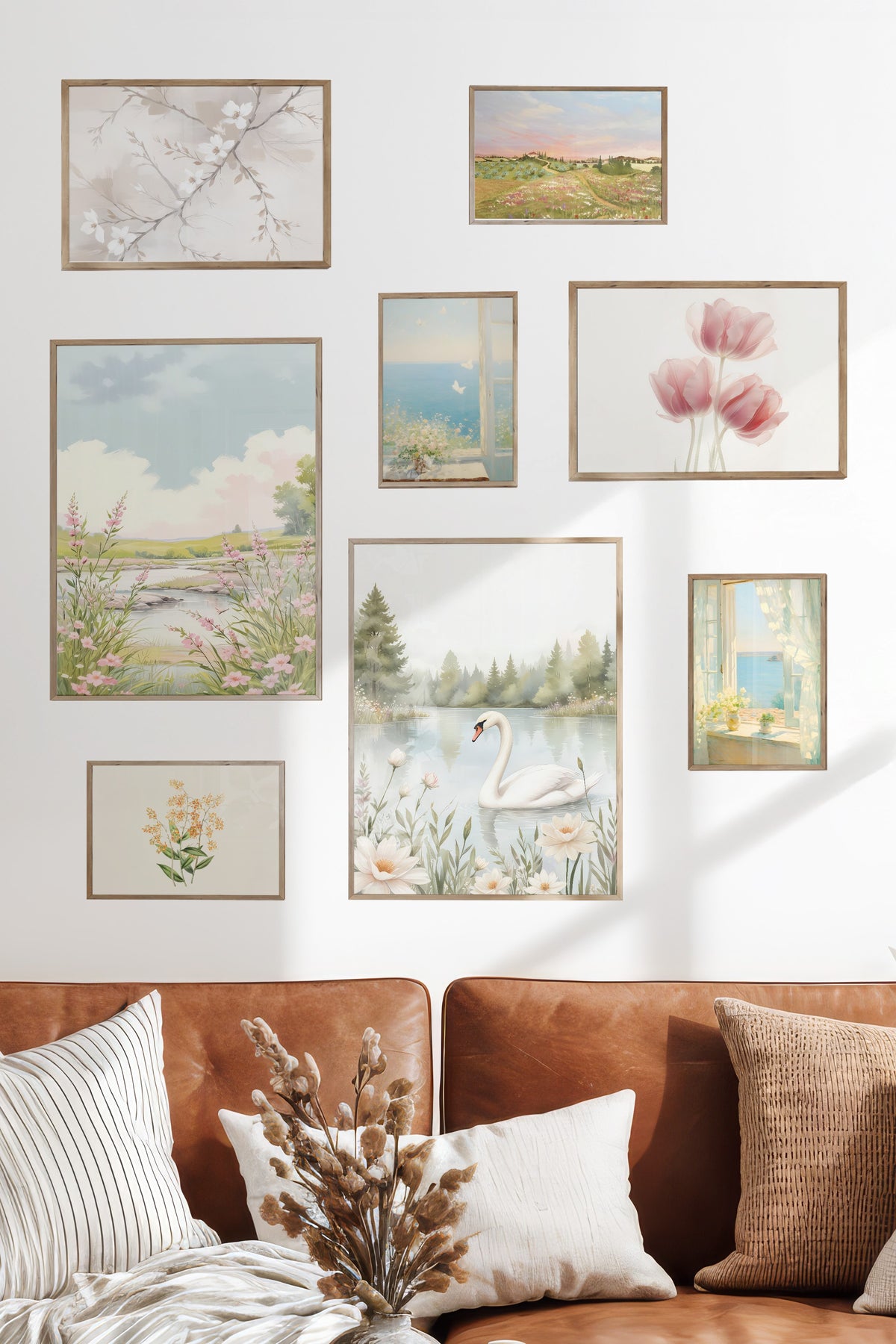 Çerçeveli Poster Seti, 8 Adet Ahşap Çerçeve ve Poster Pembe Vintage Temalı Galeri Seti NO:053