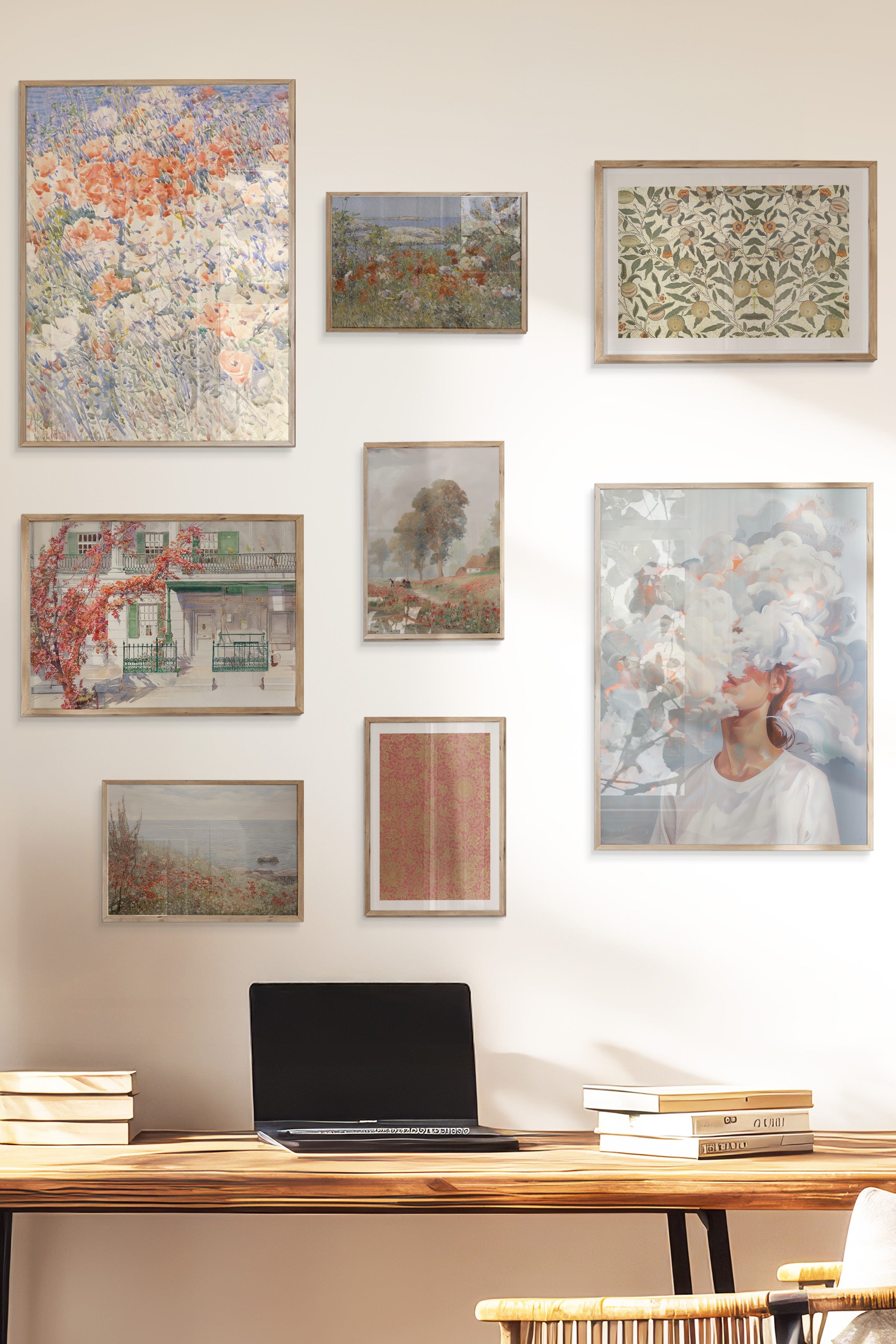 Çerçeveli Poster Seti, 8 Adet Ahşap Çerçeve ve Poster Retro Temalı Galeri Seti NO:071