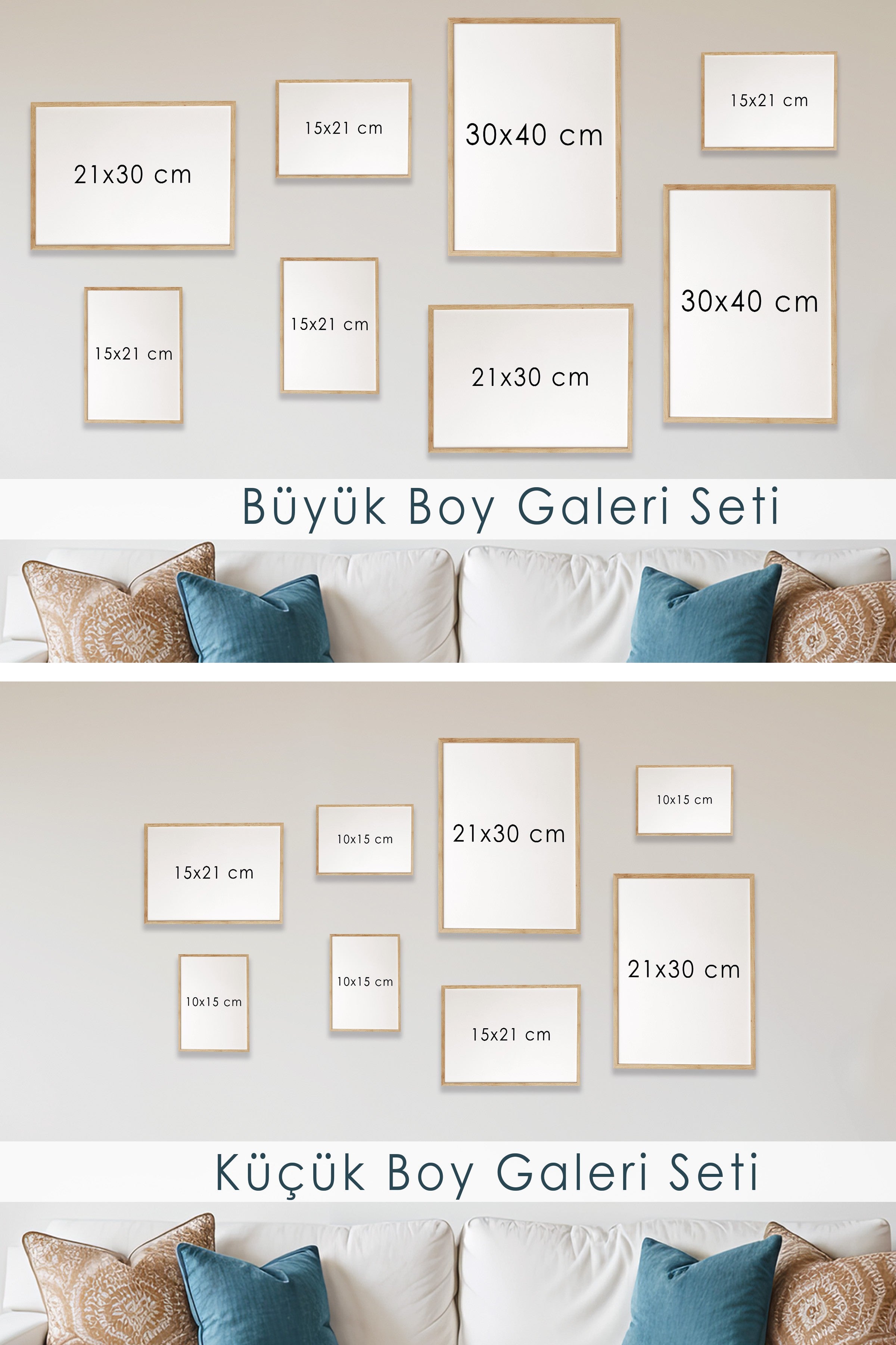 Çerçeveli Poster Seti, 8 Adet Ahşap Çerçeve ve Poster Turkuaz Mutfak Temalı Galeri Seti NO:067
