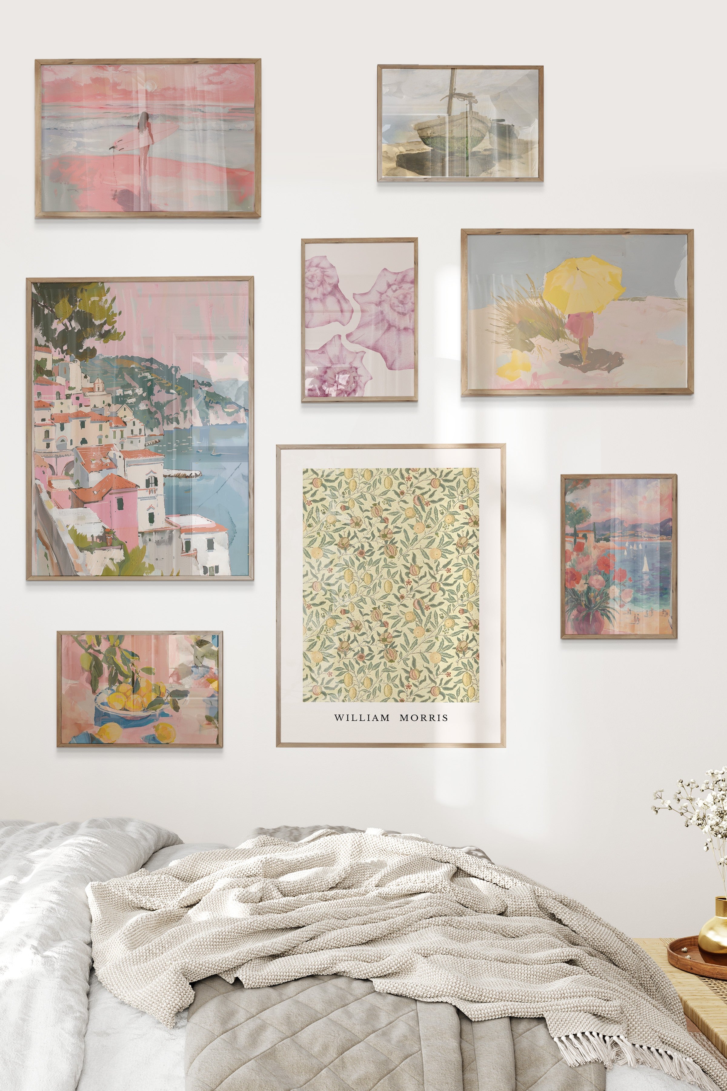Çerçeveli Poster Seti, 8 Adet Ahşap Çerçeve ve Poster Vintage Yaz Temalı Galeri Seti NO:060