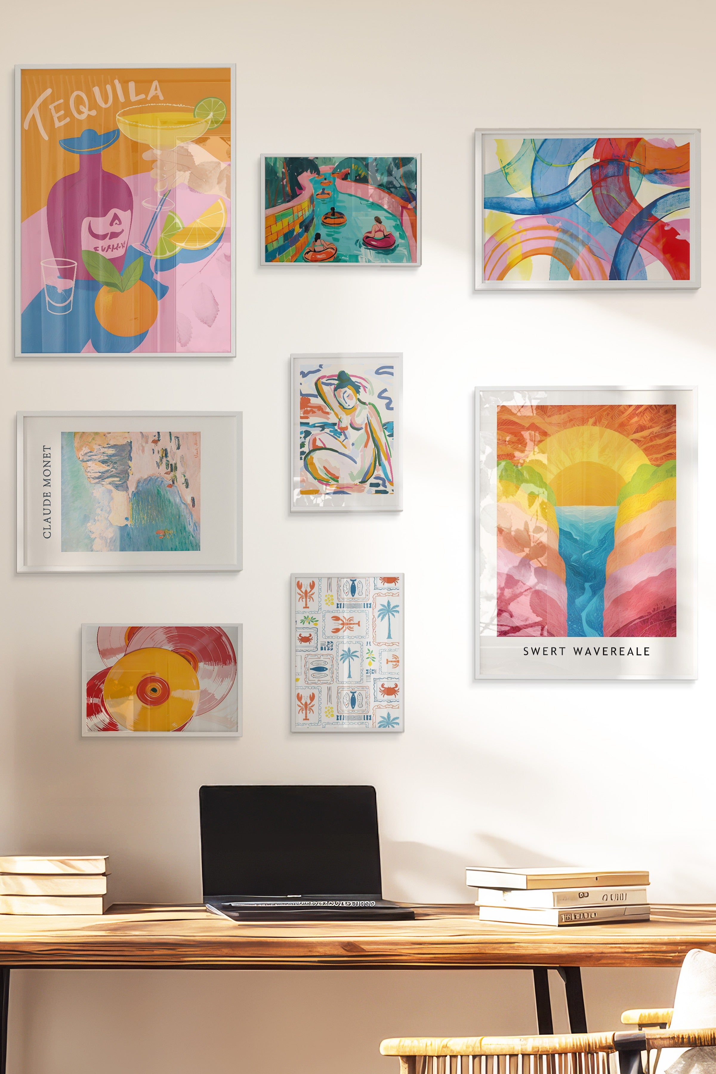 Çerçeveli Poster Seti, 8 Adet Beyaz Çerçeve ve Poster Maximalist Mutfak Temalı Galeri Seti NO:079