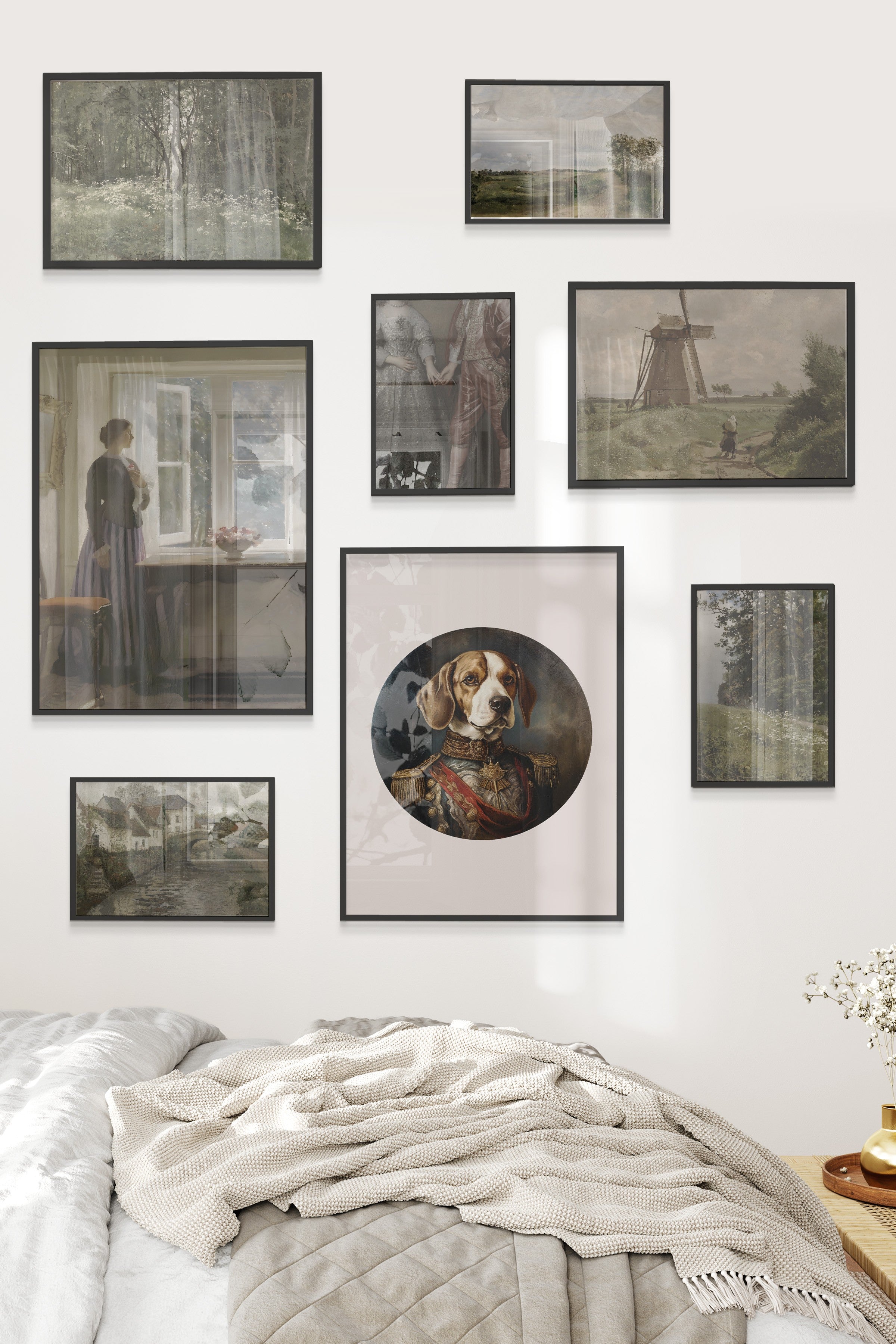 Çerçeveli Poster Seti, 8 Adet Siyah Çerçeve ve Poster Kahverengi Vintage Temalı Galeri Seti NO:065