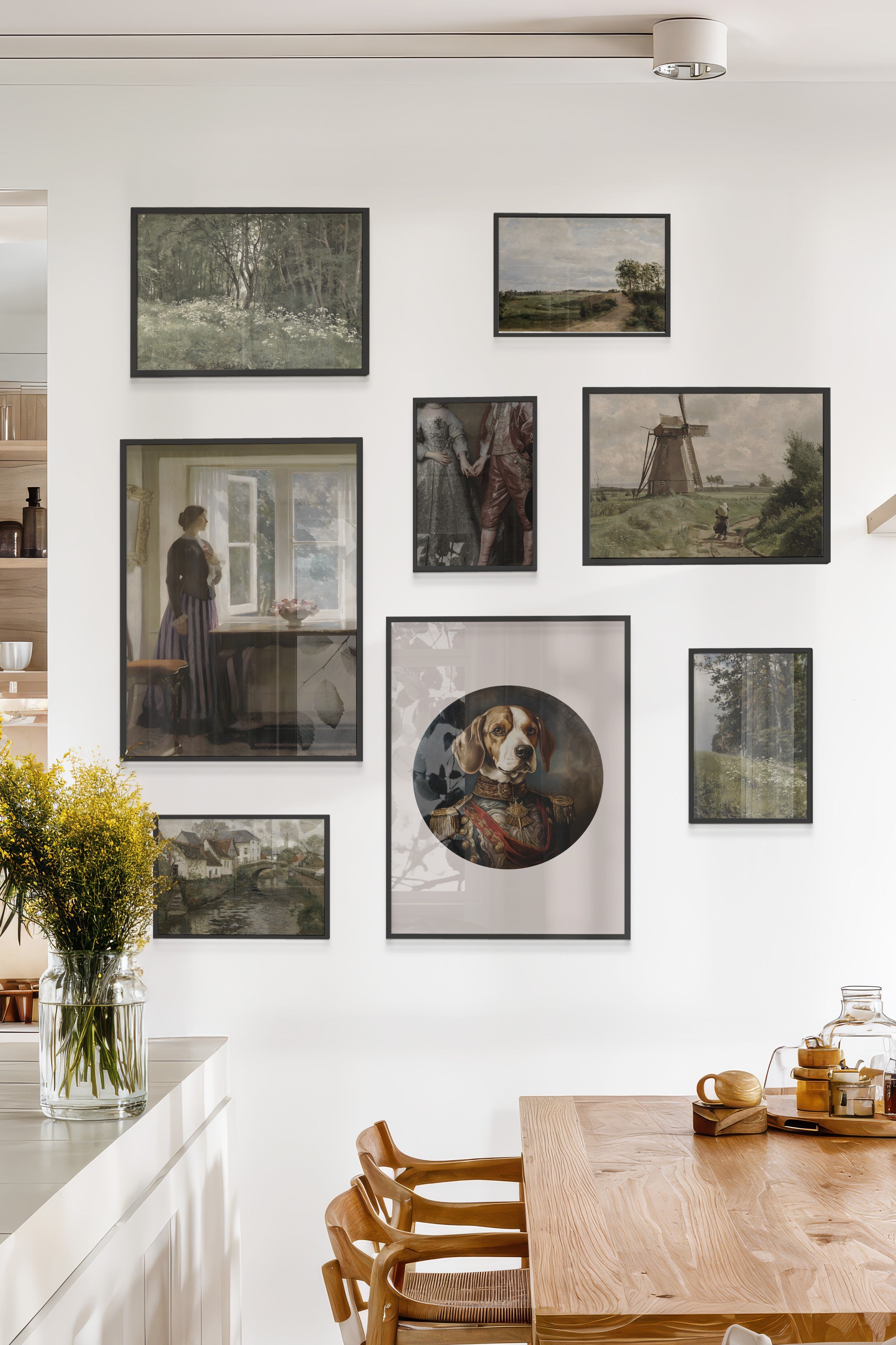 Çerçeveli Poster Seti, 8 Adet Siyah Çerçeve ve Poster Kahverengi Vintage Temalı Galeri Seti NO:065