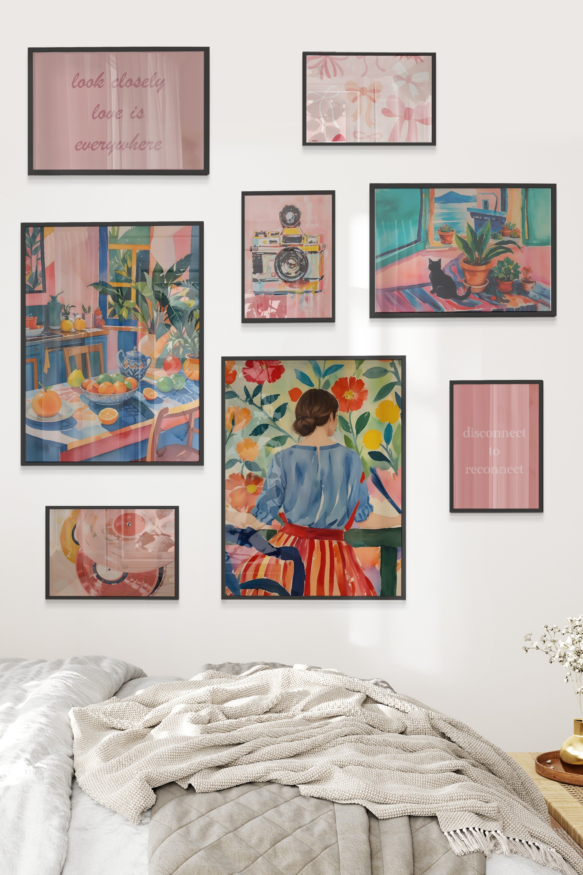 Çerçeveli Poster Seti, 8 Adet Siyah Çerçeve ve Poster Maximalist Temalı Galeri Seti NO:077