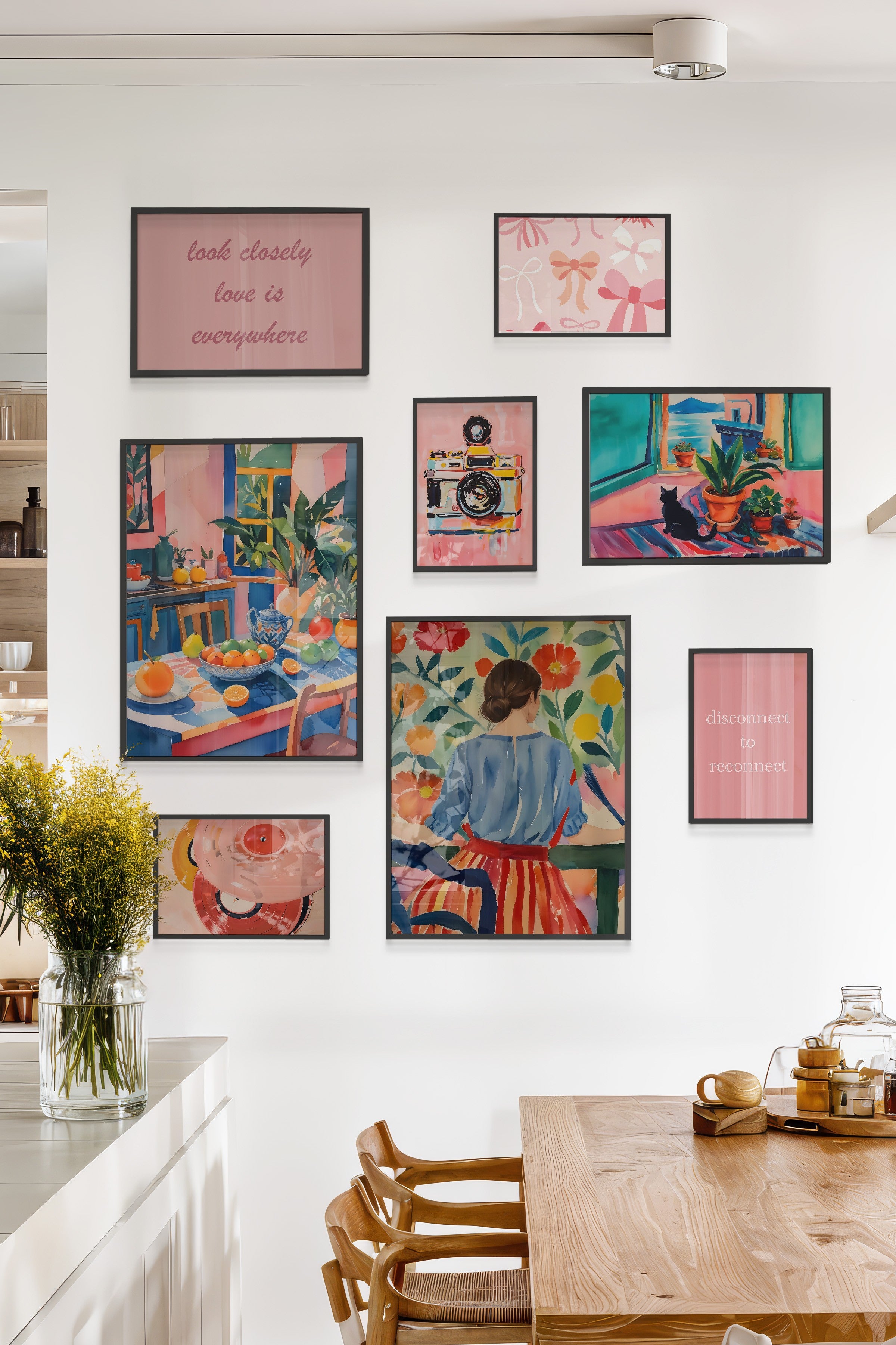 Çerçeveli Poster Seti, 8 Adet Siyah Çerçeve ve Poster Maximalist Temalı Galeri Seti NO:077